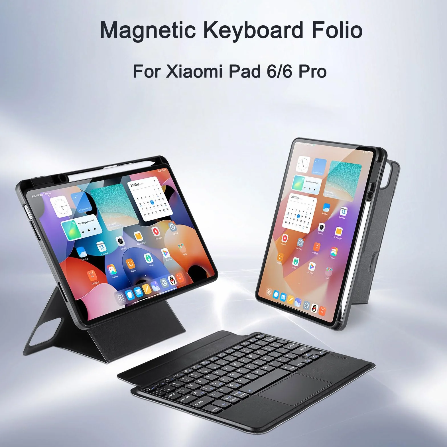 Etui na klawiaturę do Xiaomi Mi Pad 6/ Pad 6 Pro 11 cali 2023, magnetycznie odłączana bezprzewodowa klawiatura Bluetooth z gładzikiem, etui Folio z uchwytem na ołówek, regulowany stojak