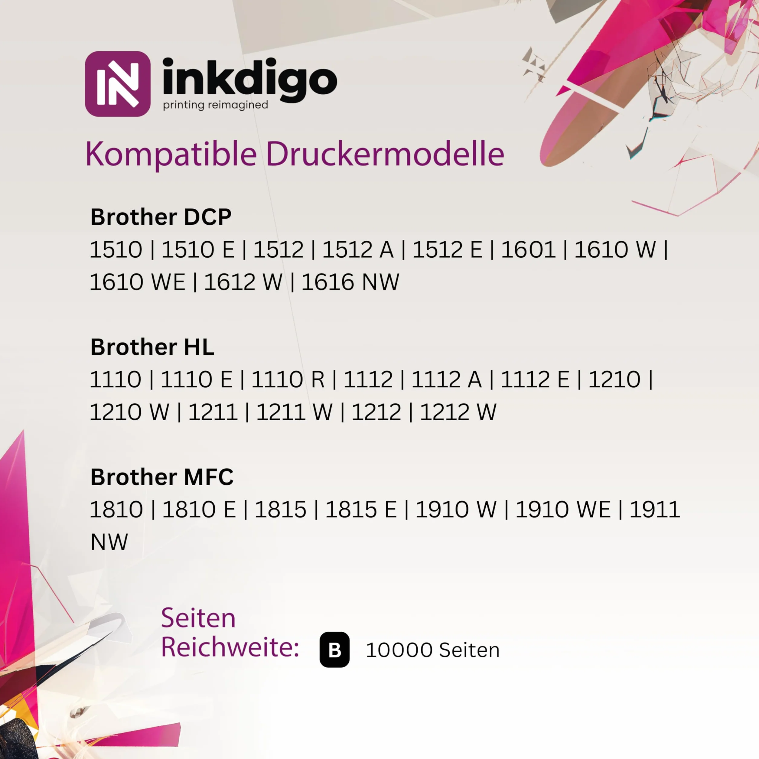 INKDIGO Bęben DR1030 kompatybilny z drukarką Brother, łatwy montaż, bęben Brother DCP-1510, DCP-1601, DCP-1610W, DCP-1616NW, HL-110, HL-1112