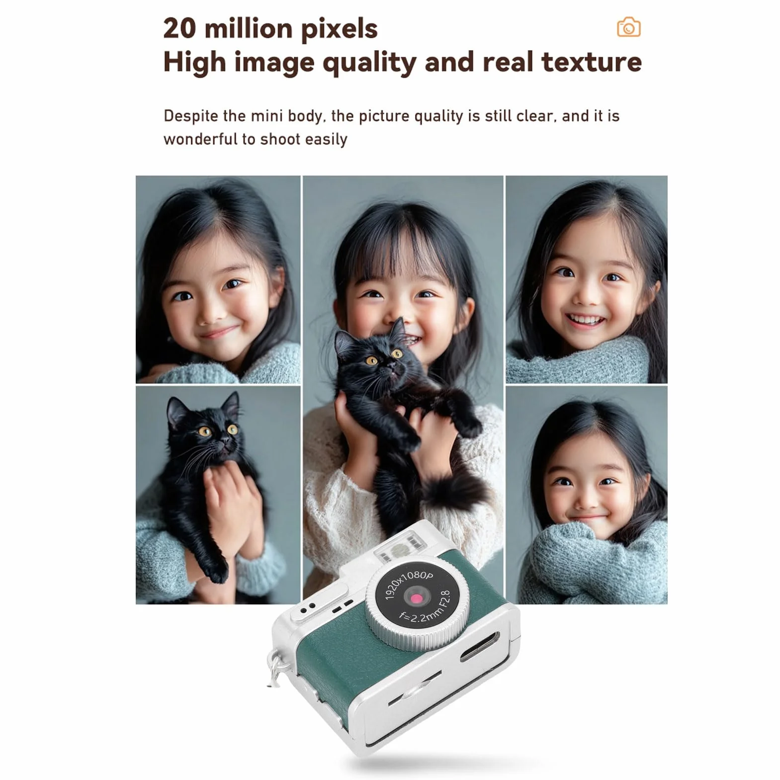 Bewinner Vintage Mini Digital Camera, Styl Retro 1080p FHD Kamera Wideo, LED Fill Light Pocket Cyfrowe Kamery, Przenośna Kompaktowa Kamera Kieszonkowa z kartą 128 GB (GREEN)