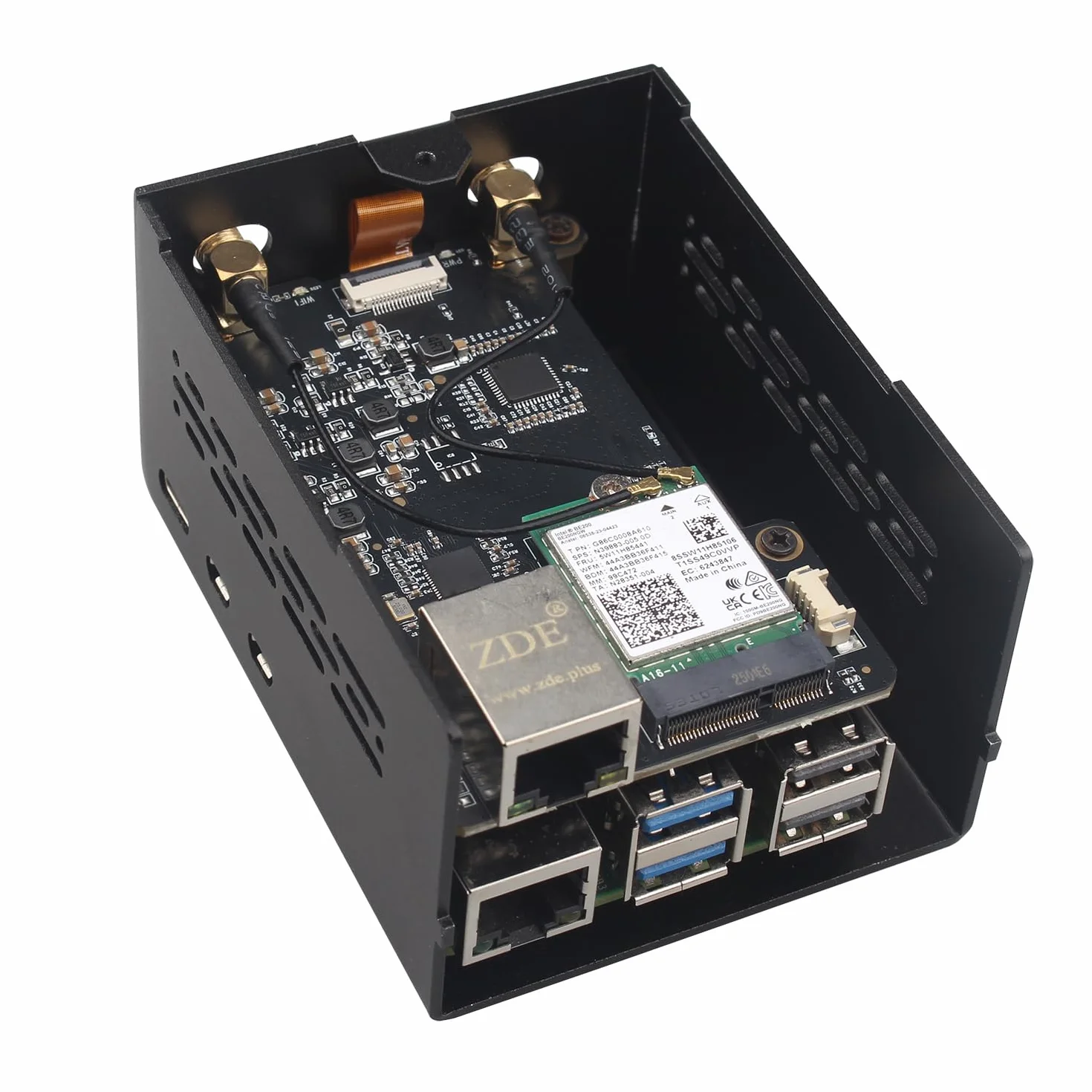 ZDE ZP596C PCIe do M.2 E Key HAT magnetyczna antena bazowa WiFi7 6 6E 5 PCIe do portu sieciowego Ethernet 2,5G HAT z etui ZC506 dla Raspberry Pi 5 obsługa Google TPU WiFi 7 BE200 WIFI6E AX210 MT7922