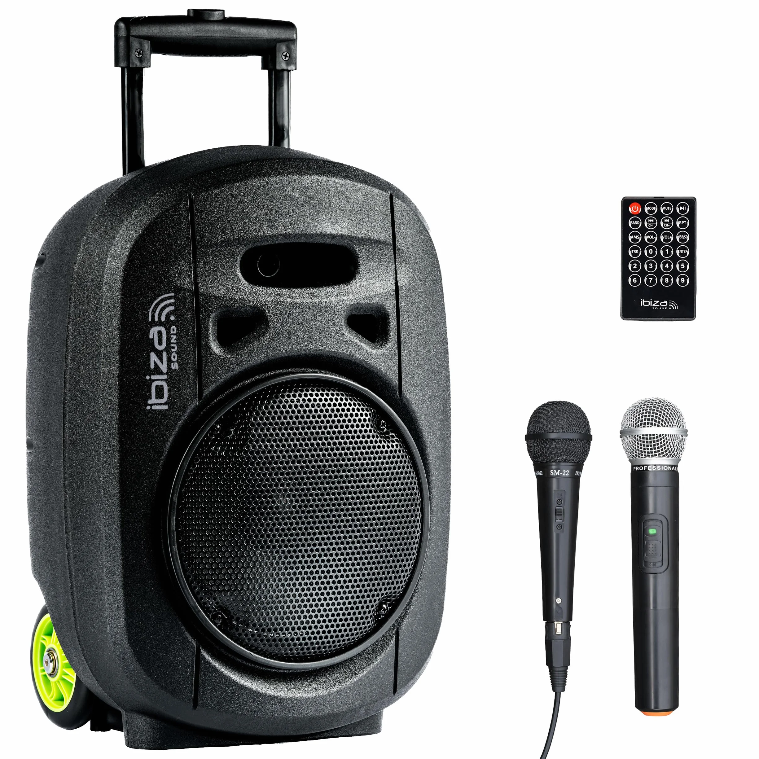 Ibiza - PORT8VHF-MKII-TWS - Przenośny głośnik 8"/400W MAX z 1 mikrofonem przewodowym i 1 mikrofonem VHF, pilotem i etui na akcesoria - Bluetooth, USB, SD i TWS - 6-8 godzin autonomii
