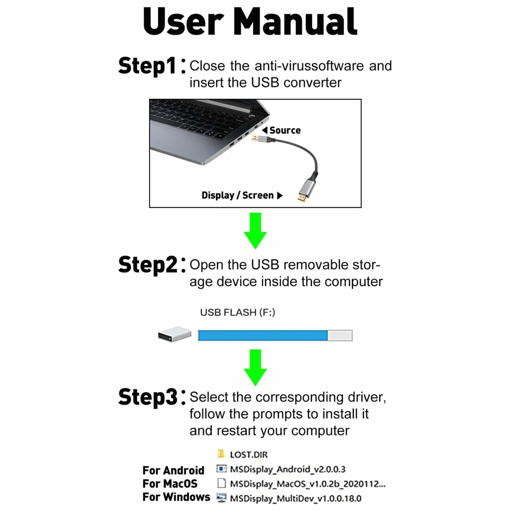 Kabel adaptera USB na HDMI, jednokierunkowy USB-A 3.0 na HDMI HD Audio Video elastyczny kabel, Smart Chip, prawdziwe 2K/1080P @ 60 Hz, do telewizora, projektora, monitora, obsługuje tylko Windows 11