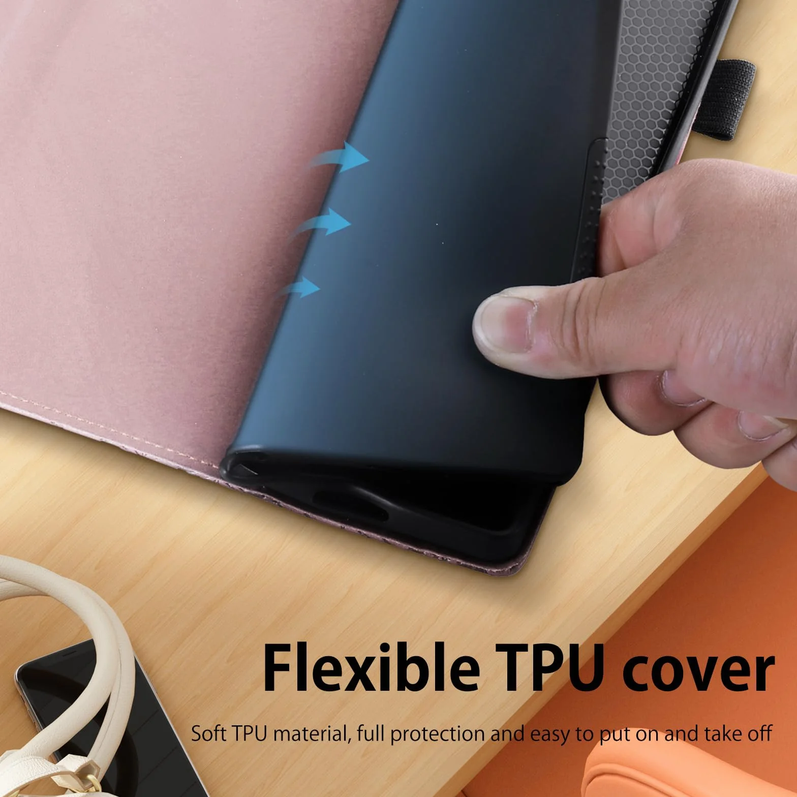 Etui ochronne do Lenovo Tab M11, 11,0 cala, funkcja stojaka, z gniazdami na karty, elastyczna opaska różowa