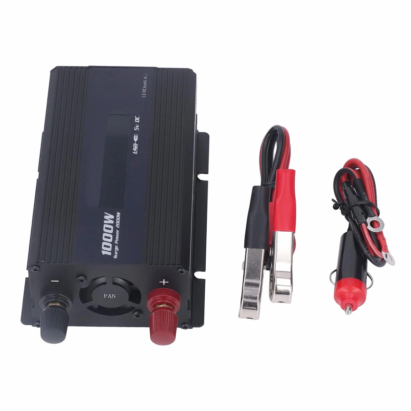 Ausla Przetwornica Samochodowa, Konwerter Prądu Stałego na Prąd Przemienny ze Stopu Aluminium 1000 W z Wyświetlaczem LED USB 5 V 2 A Wielokrotna Ochrona dla Samochodów Wycieczki Drogowe Kemping
