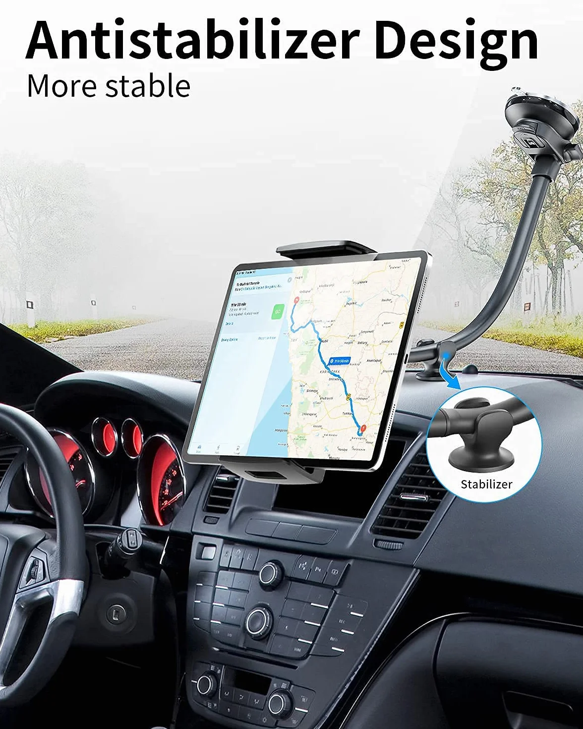 APPS2Car Uchwyt samochodowy do iPada, obracany o 360 stopni, przyssawka, kompatybilny z tabletami i telefonami 9,7-10,5 cala