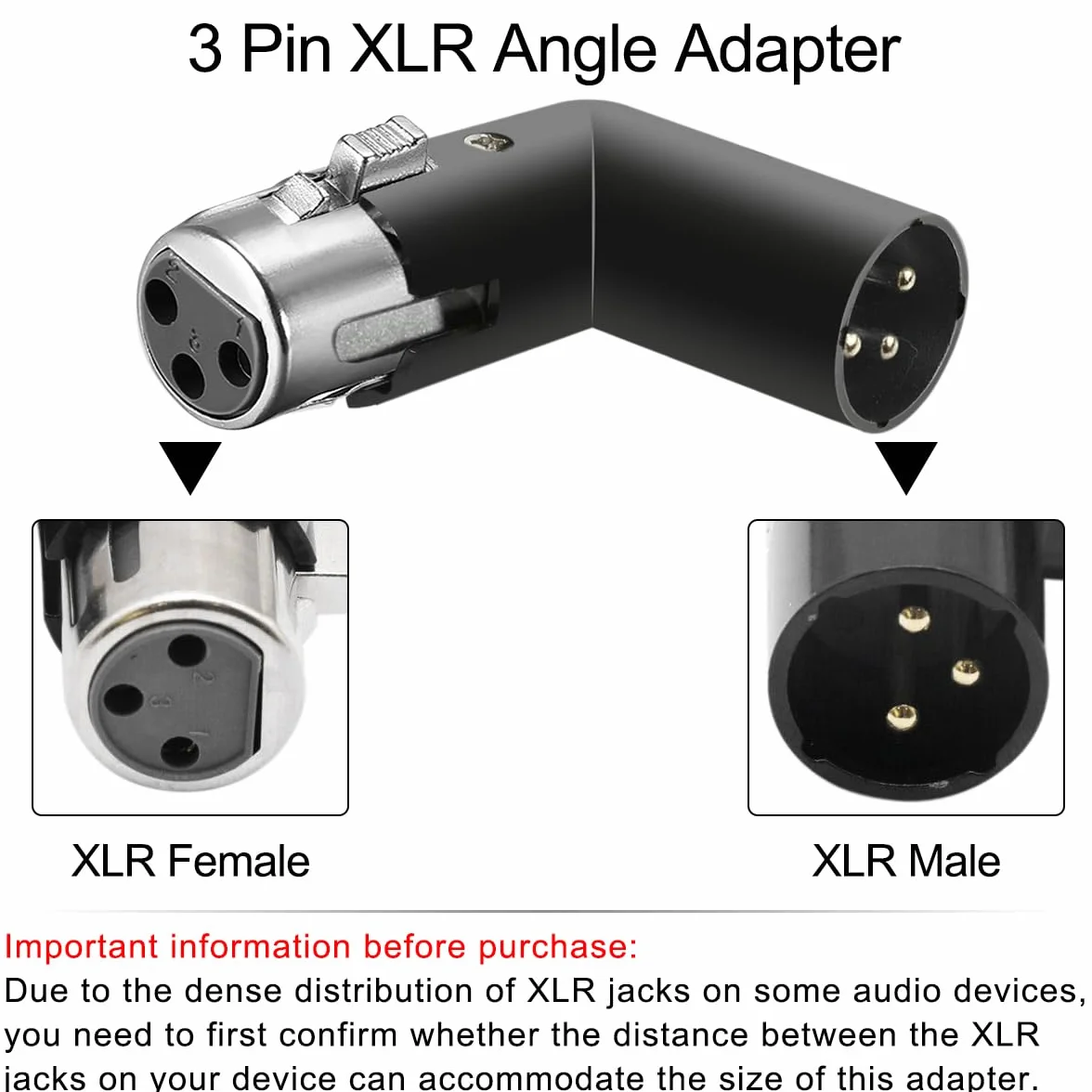 Metalowy adapter kątowy XLR 3-pinowy, podwójna wtyczka i gniazdo, regulacja 90 stopni, 2 sztuki