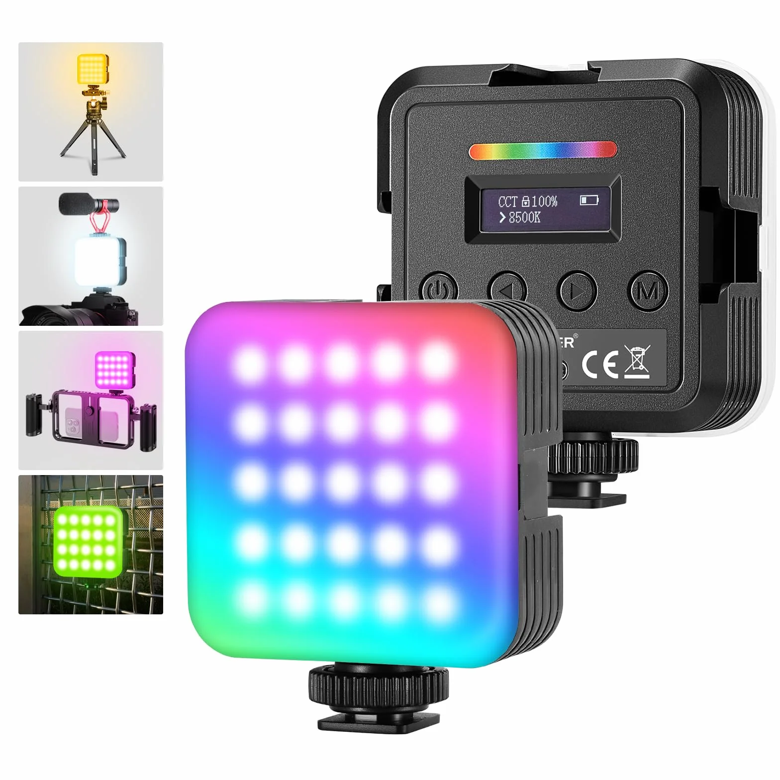 NEEWER Zestaw 2 magnetycznych lamp wideo RGB 360° w pełnym kolorze RGB61 LED do kamery z 3 uchwytami na zimny pazur/CRI 97+/20 trybu sceny/2500K-8500K/2000mAh Przenośne oświetlenie do selfie