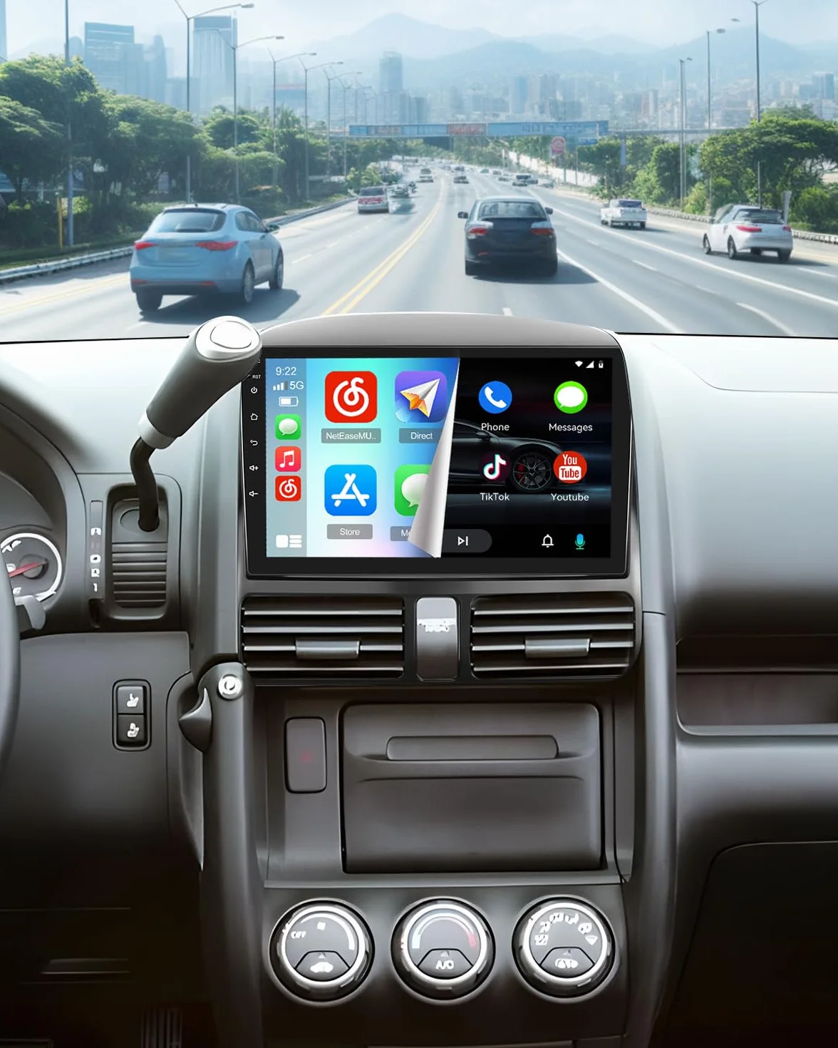 Roinvou Radio samochodowe do Honda CRV 2002-2006 Wireless CarPlay Android Auto MirrorLink, 9-calowy ekran dotykowy radia z Bluetooth EQ FM UI SWC Kamera cofania