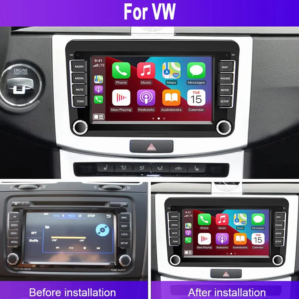 Radio samochodowe 2 + 32 G Android 13 do VW Caddy 2003-2020 z bezprzewodowym Carplay Android Auto, 7-calowy ekran dotykowy samochodowy Stereo Display Player Radio GPS nawigacja Head Unit z FM RDS