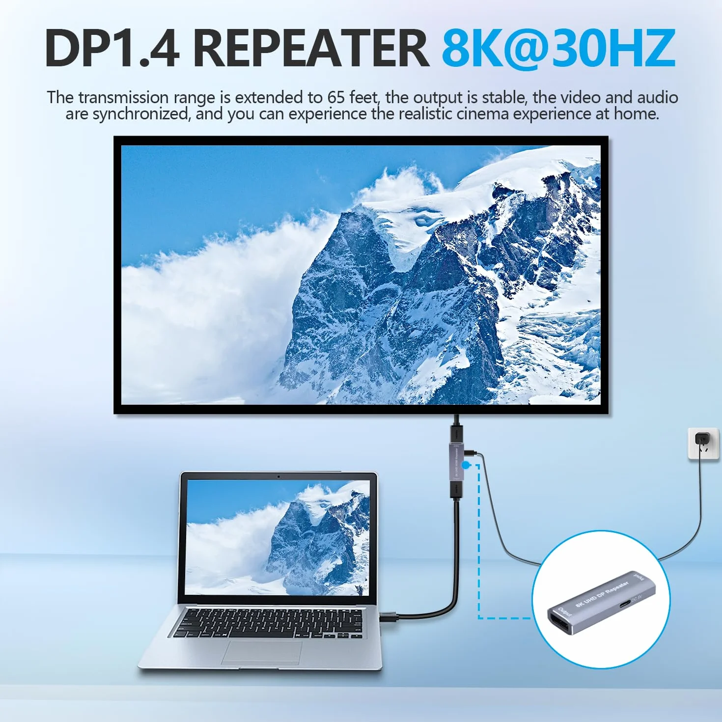 Wzmacniacz DisplayPort 8K, wzmacniacz sygnału DP, obsługa formatów audio DTS-HD/Dolby truehd/DTS/Dolby-ac3 / DSD (szary DP 1.4)