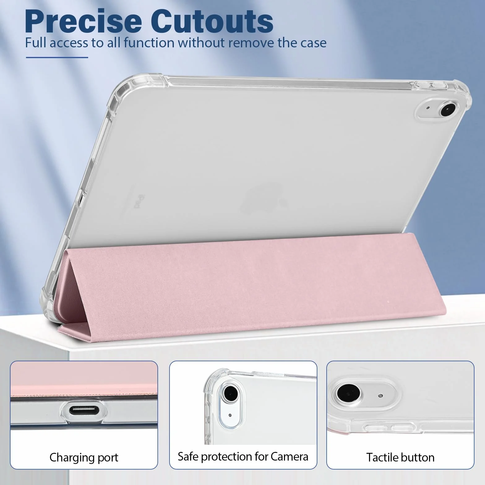 Etui dla iPad (A16) 11. Generacji 11 cala 2025, iPad 10. Generacji 10,9 cala 2022 z Uchwytem na Długopis, Ultracienkie etui ochronne, Miękkie TPU Półprzezroczyste tyłem Case, Różowy