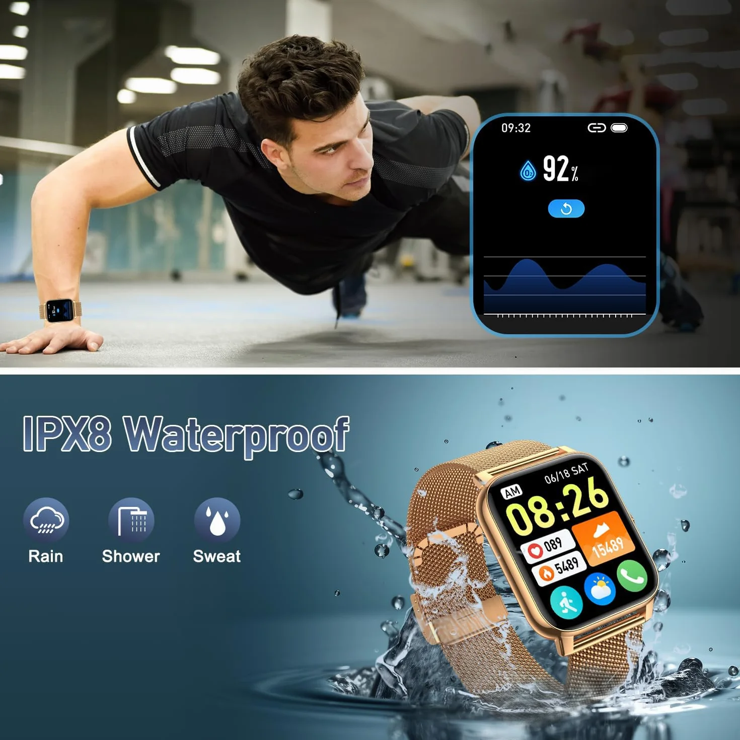 Inteligentny zegarek dla kobiet wykonuj/odbieraj połączenia fitness tracker złote inteligentne zegarki cyfrowe męskie zegarki wodoodporny smartwatch do biegania Android telefon iOS kompatybilny