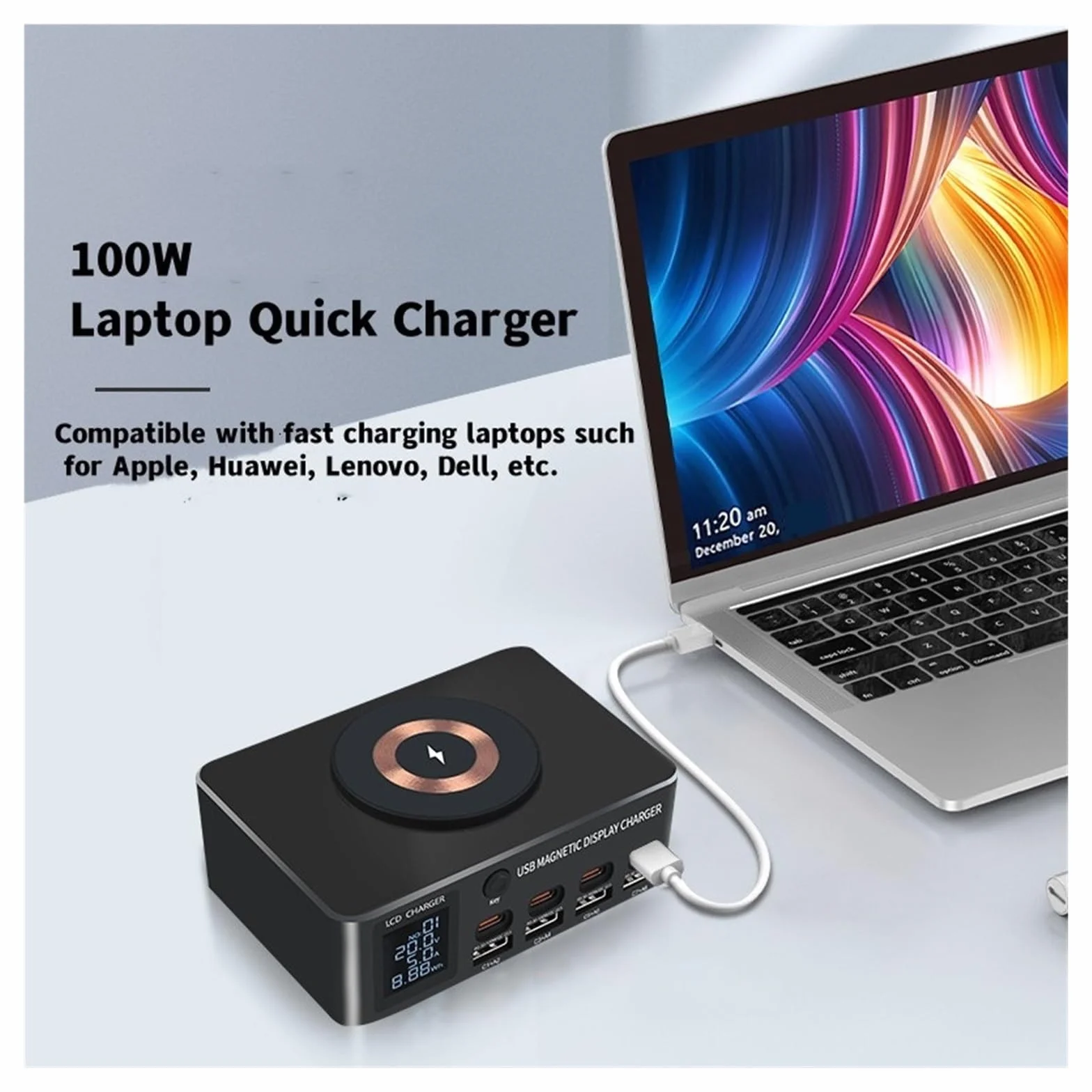 8-portowa Stacja Ładująca USB 140 W Typu C PD QC3.0 Wieloportowa Szybka Ładowarka Z Wyświetlaczem Bezprzewodowa 15 MożLiwość Szybkiego łAdowania
