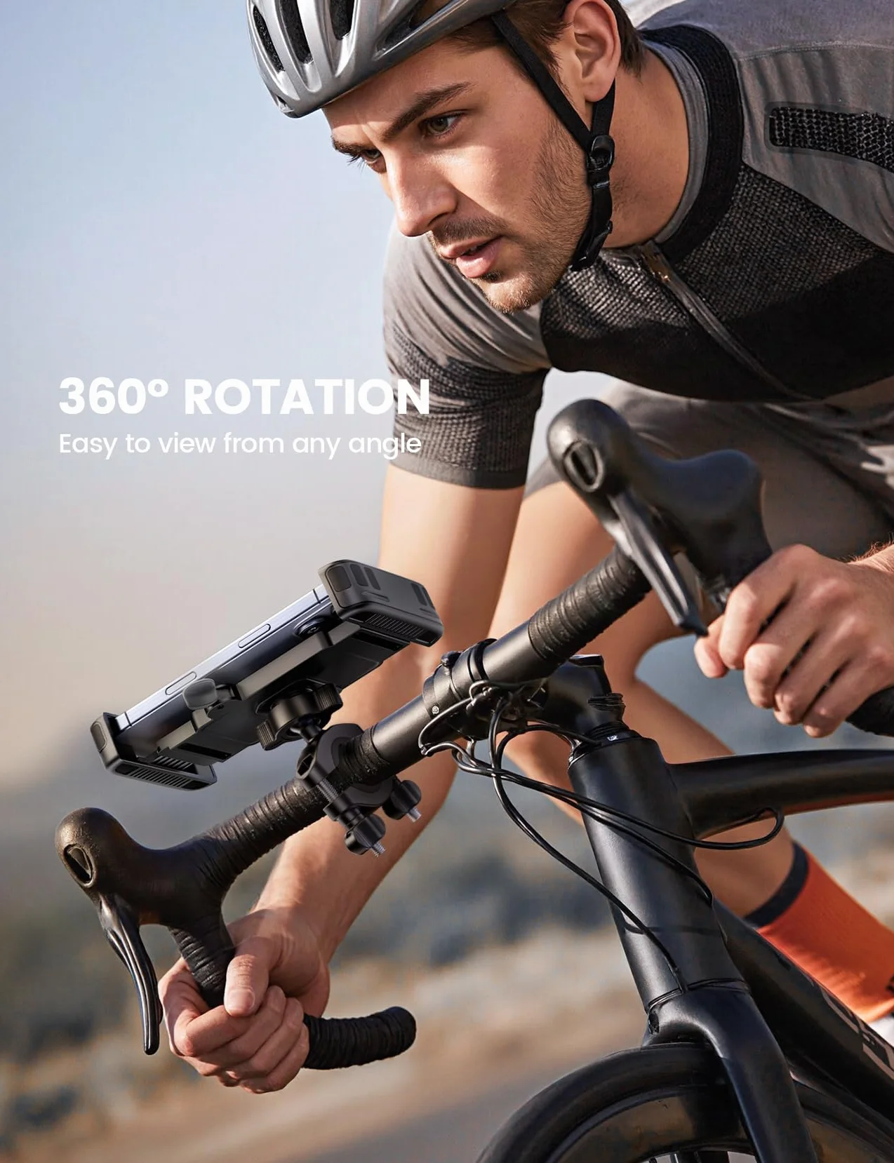Lamicall Uchwyt na telefon rowerowy-[1S blokada/odblokowanie] obrót o 360°, uchwyt na telefon motocyklowy z silikonową ochroną do iPhone'a 17 16/15 Pro Max, Galaxy S25 S24 Ultra i innych smartfonów 6