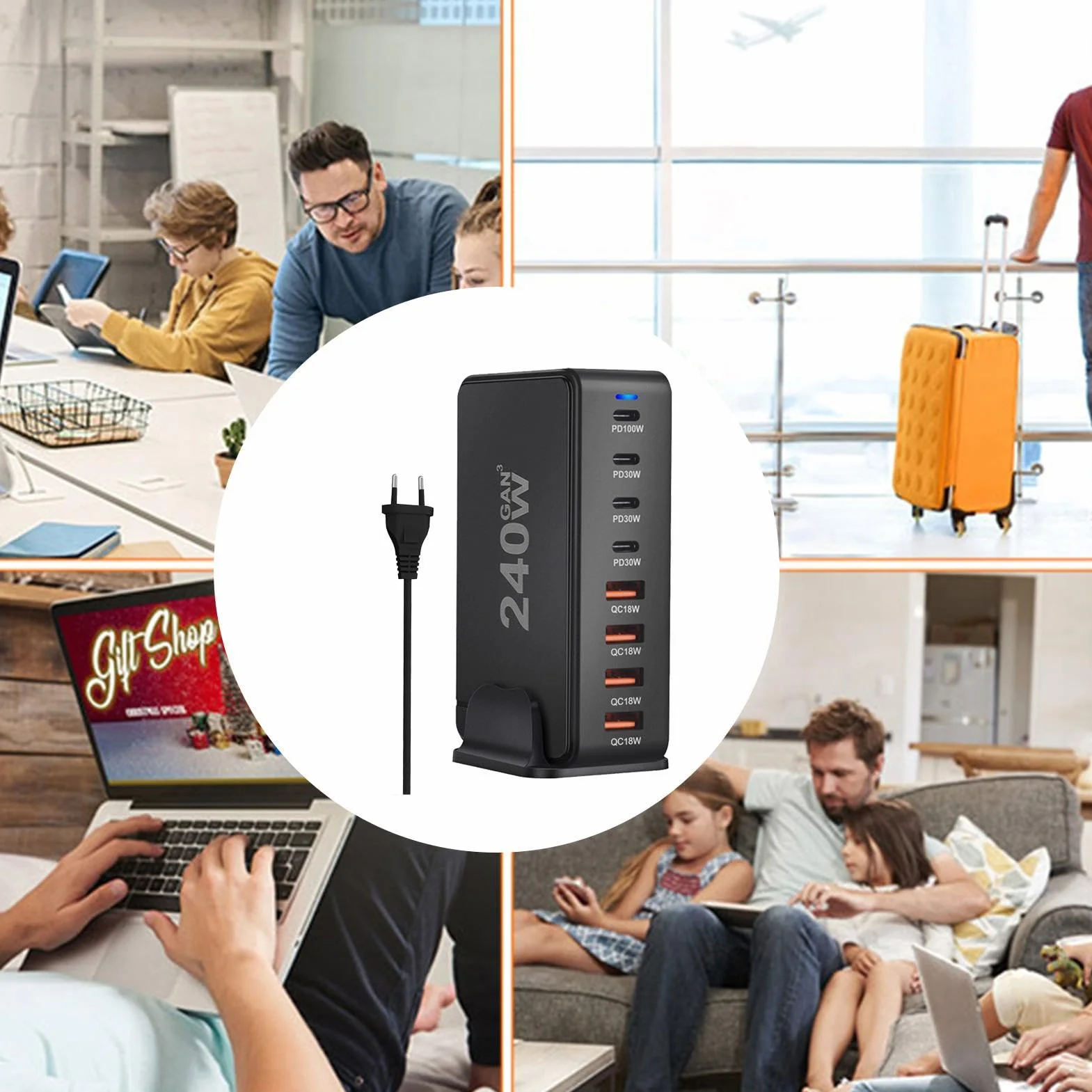 Ładowarka Pd – stacja ładująca Pd z 8 portami Multiple – zasilacz do | laptopa z super szybkim ładowaniem QC do ładowania laptopa, tabletu, smartfona