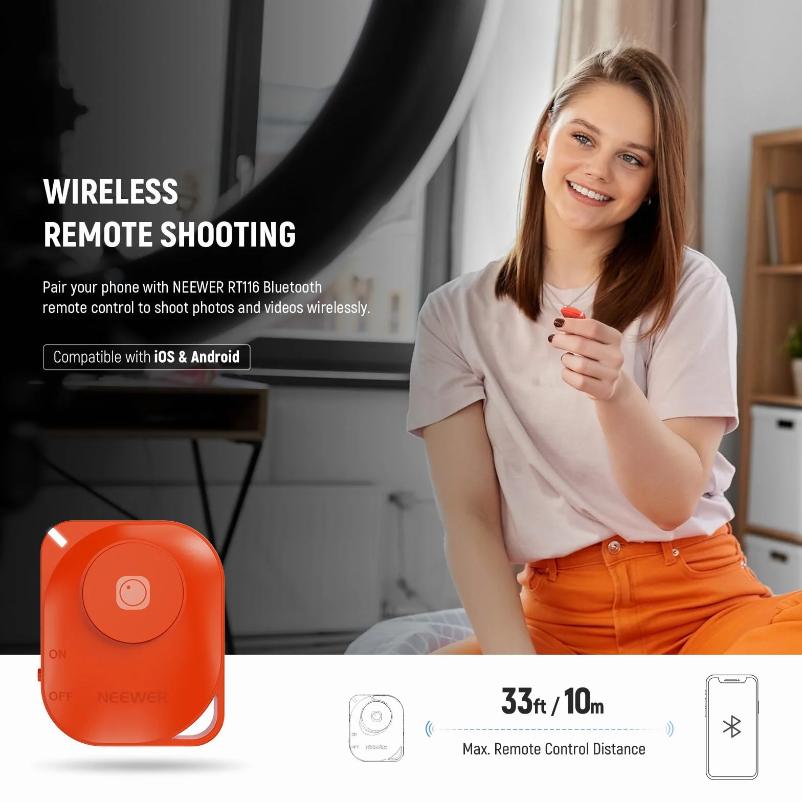 NEEWER Lampa pierścieniowa LED 10" 20 W ze stojakiem na biurko, uchwyt na telefon, kompatybilna z laptopem iPhone, dwukolorowa, 2900 K – 7000 K, wejście USB C PD, CRI97+ 1660LX/0,5 m, do selfie Make