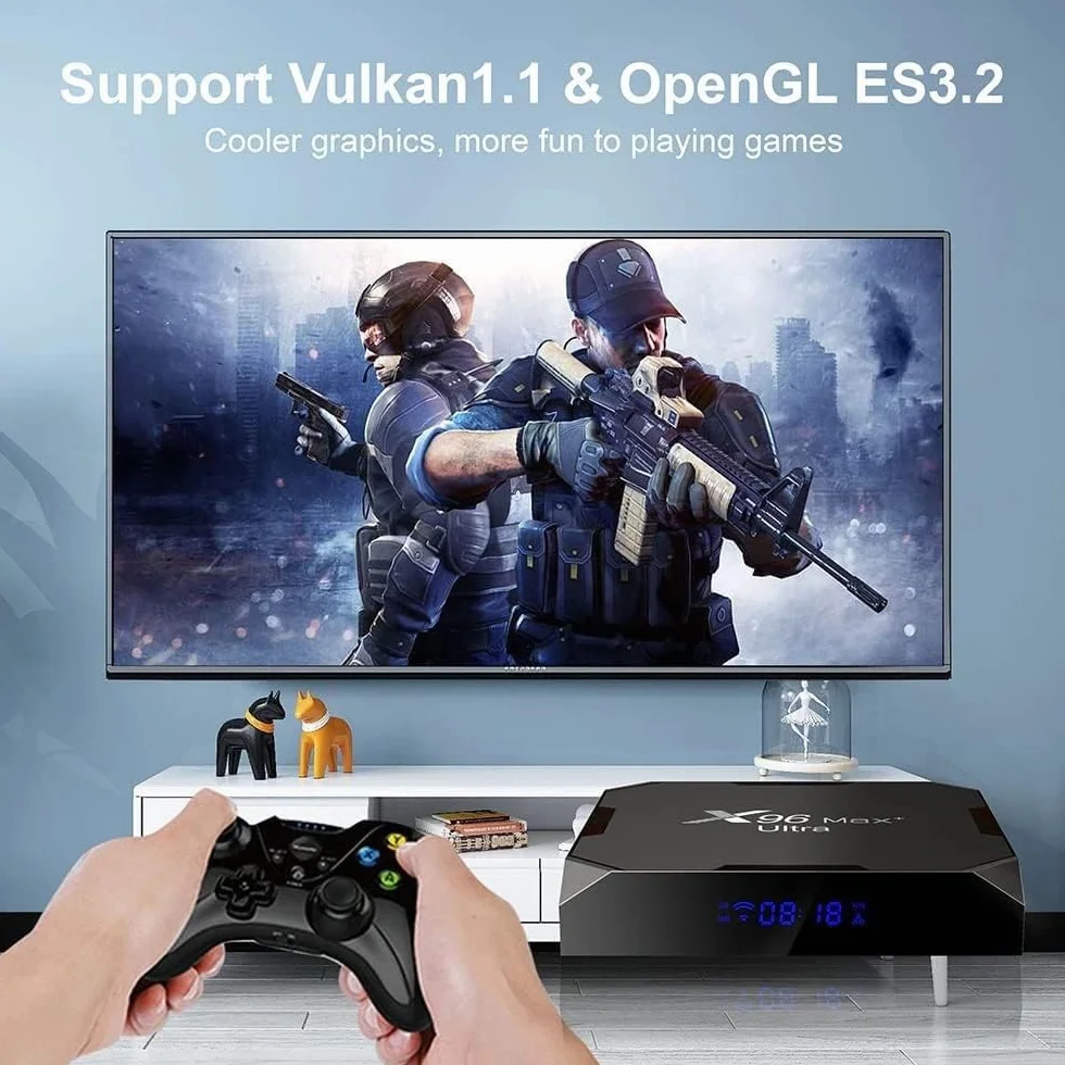 X96 Max Plus Ultra TV Box Android 11 Amlogic S905X4 4 GB 32 GB Obsługa AV1 8K Dual WiFi BT Obsługa klawiatury i8 Czarny