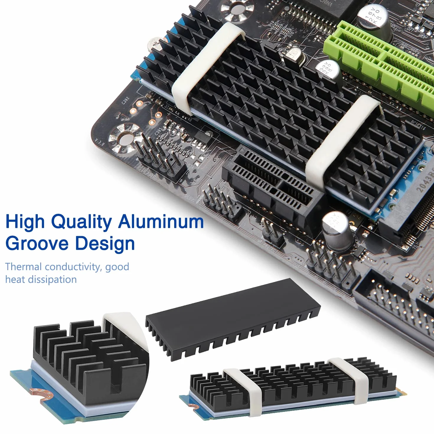 4 Sztuk Radiator M.2 SSD, VooGenzek Aluminiowy Radiator, ze Śrubami M.2 SSD i Arkuszem Kleju Termoprzewodzącego, do Radiatorów M.2 do Laptopów i Komputerów Stacjonarnych, 70X22X6mm, Czarny