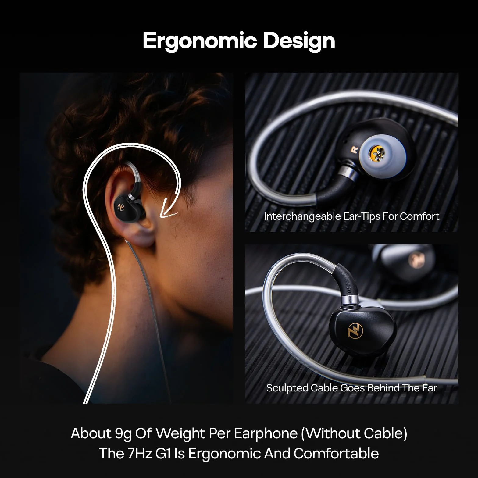 7HZ G1 słuchawki douszne do monitora o wysokiej wydajności, membrana 10 mm, dynamiczny przetwornik DLC, przewodowe słuchawki HiFi z odłączanym posrebrzanym kablem OFC, dla muzyków