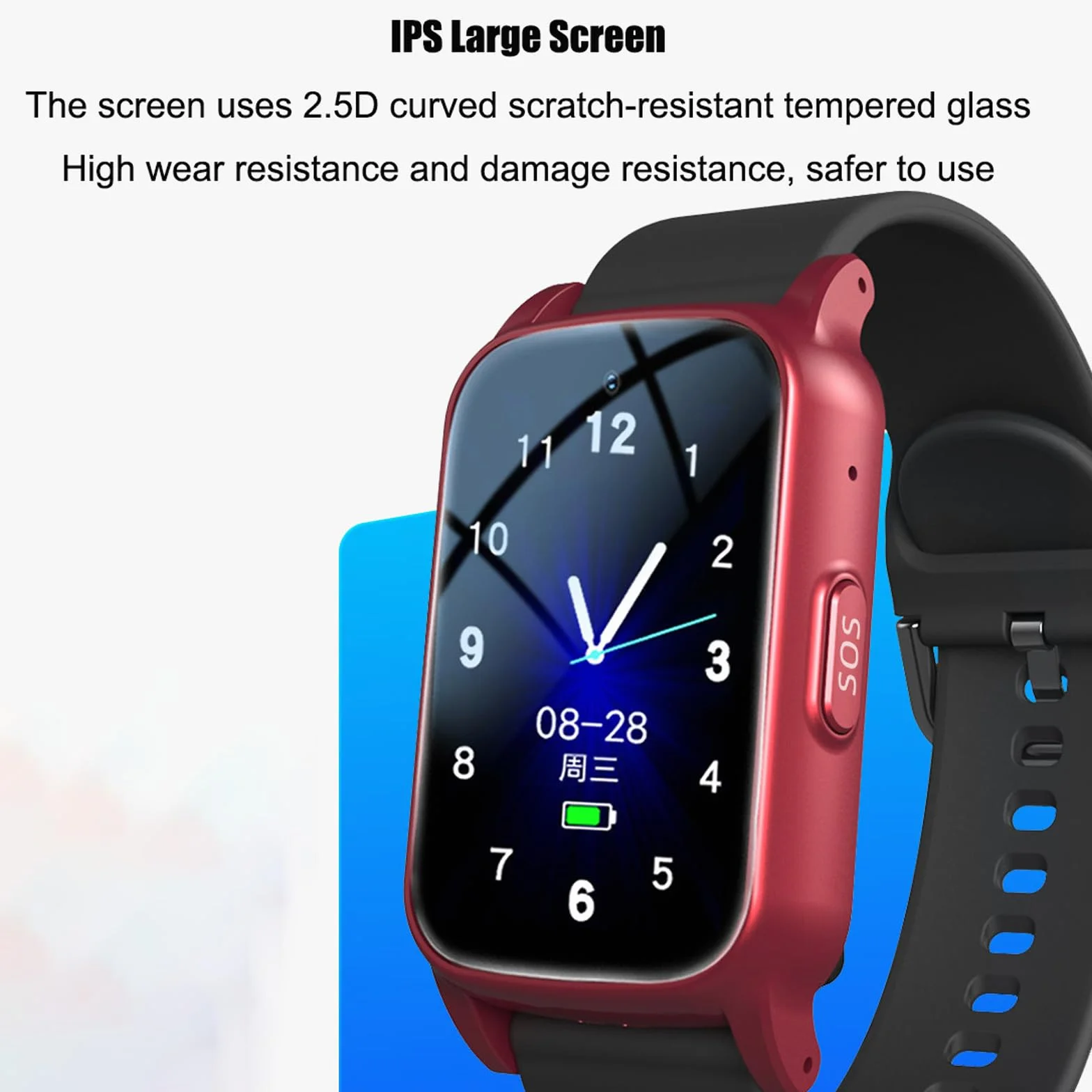 Smartwatch z wykrywaniem upadków dla seniorów, inteligentny zegarek dla seniorów z osobistym alarmem, bransoletka z pozycjonowaniem SOS, zegarek z alarmem upadków dla seniorów,Red