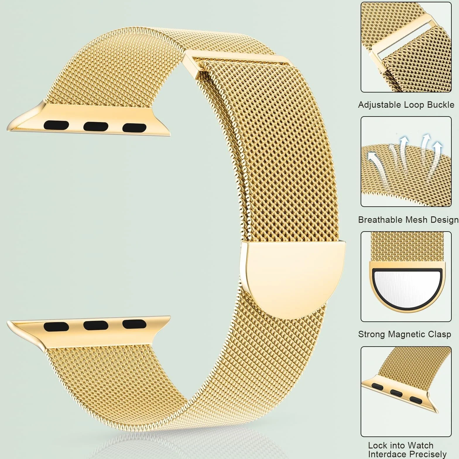 Do Apple Watch Band Series 9, Ultra 2, SE, Ultra 8 7 6 5 4 3 2 1 38 mm 40 mm 41 mm 42 mm 44 mm 45 mm 49 mm dla kobiet i mężczyzn, siatka ze stali nierdzewnej, zapięcie magnetyczne zamiennik