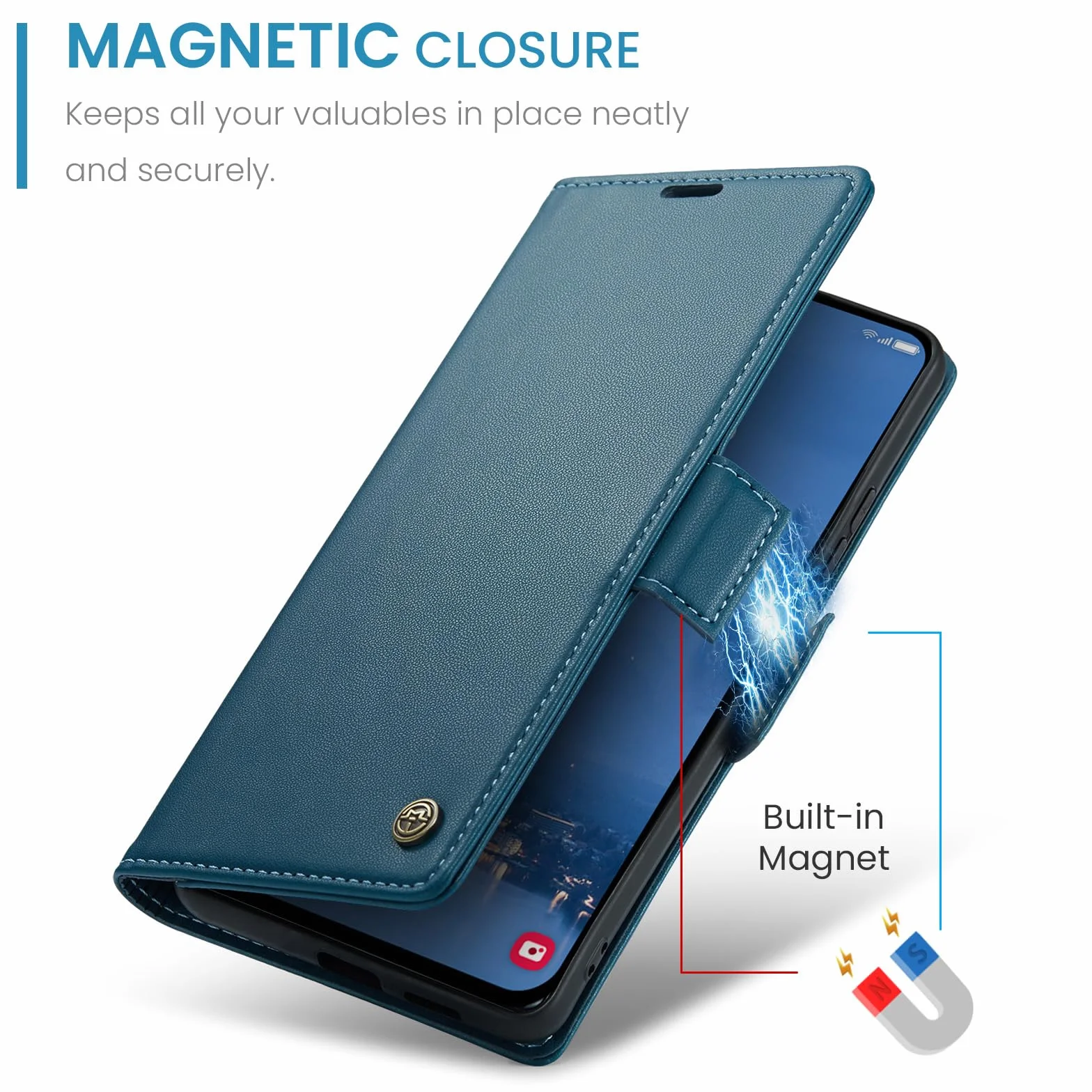 Etui do Samsung Galaxy S25 FE, wysokiej jakości skóra PU etui z klapką pokrowiec na telefon，ochrona RFID, z podpórką przegródkami na karty, odporne na wstrząsy Case, Niebieski