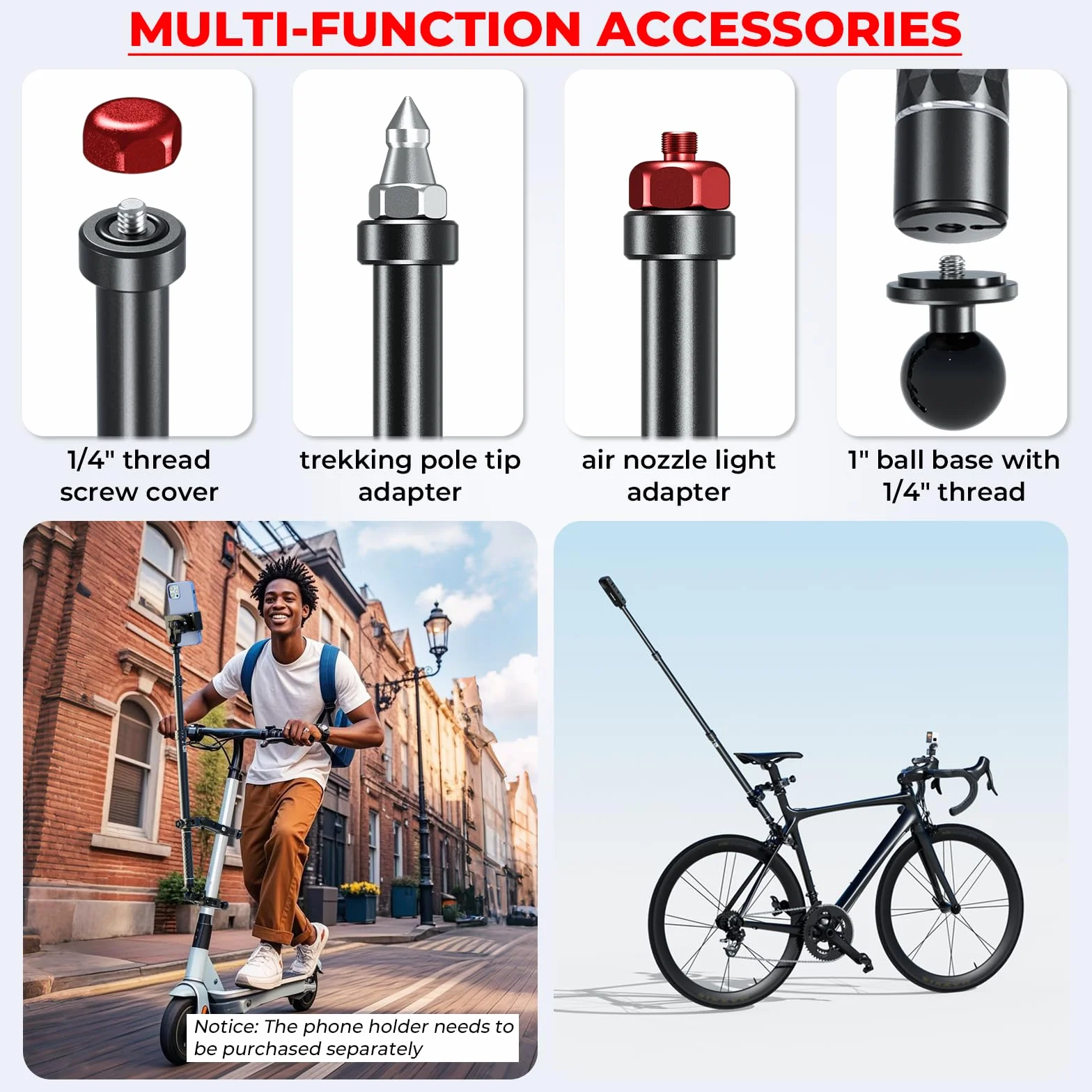 Zestaw do montażu kamery sportowej do Gopro i Insta360, kij do selfie ze stopu aluminium z podstawą montażową antykradzieżową, obracany o 360°, wysuwany zacisk do masztu flagowego, pasuje do ATV UTV,