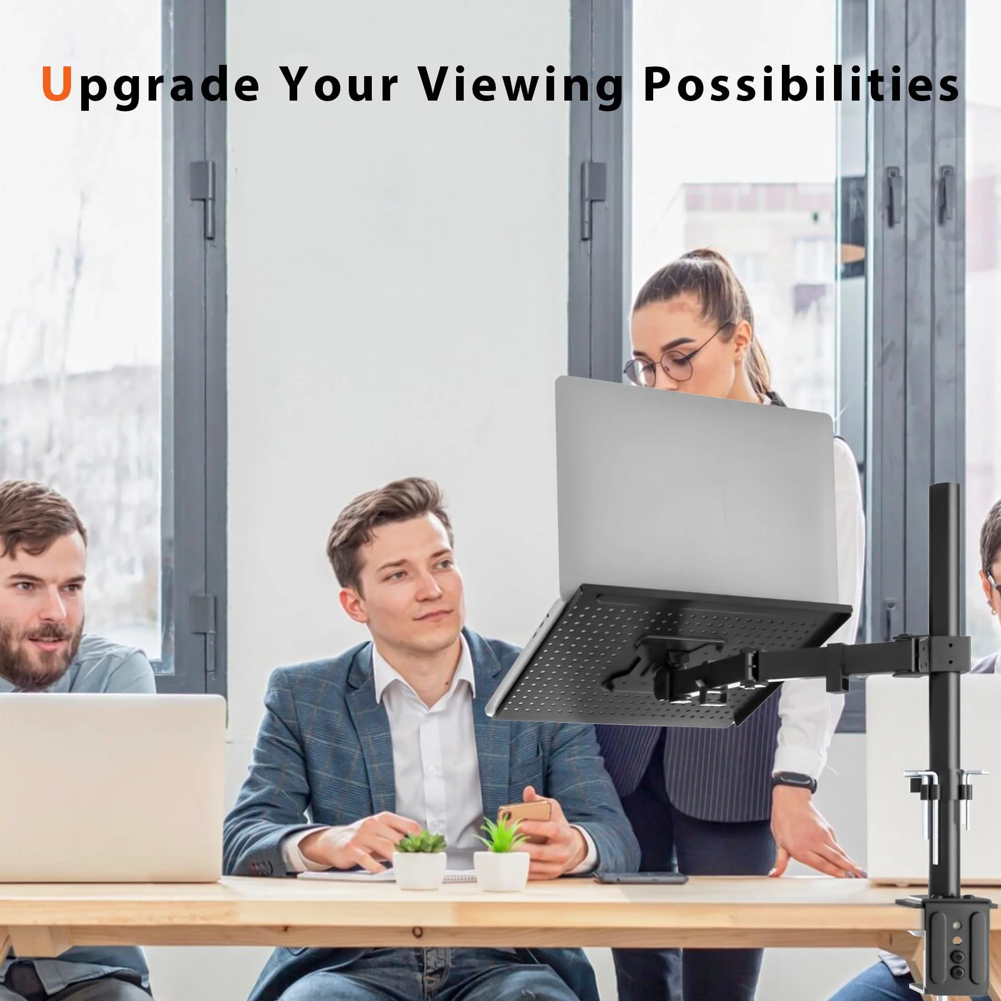REDBAT Ergonomiczny Uchwyt na Laptopa do 16″ z Regulacją Wysokości i Półką na Monitor 13-32″ - Stojak na Biurko z 2 Opcjami Montażu, VESA 75x75/100x100mm, Do 8 kg
