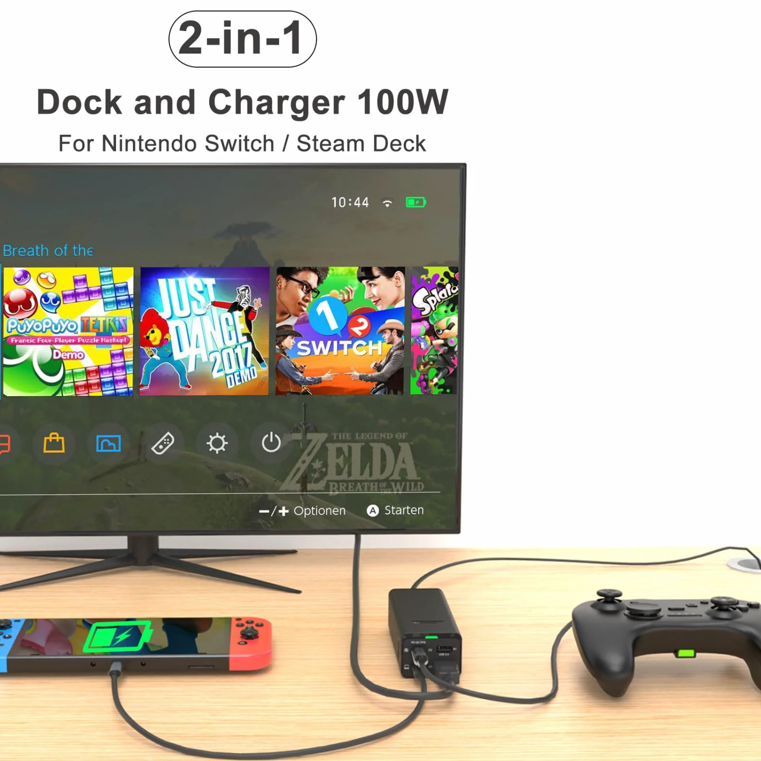 Stacja dokująca 100 W, ładowarka telewizyjna, stacja dokująca do smartfona, konsoli laptopa, adapter szybkiego ładowania 4 w 1
