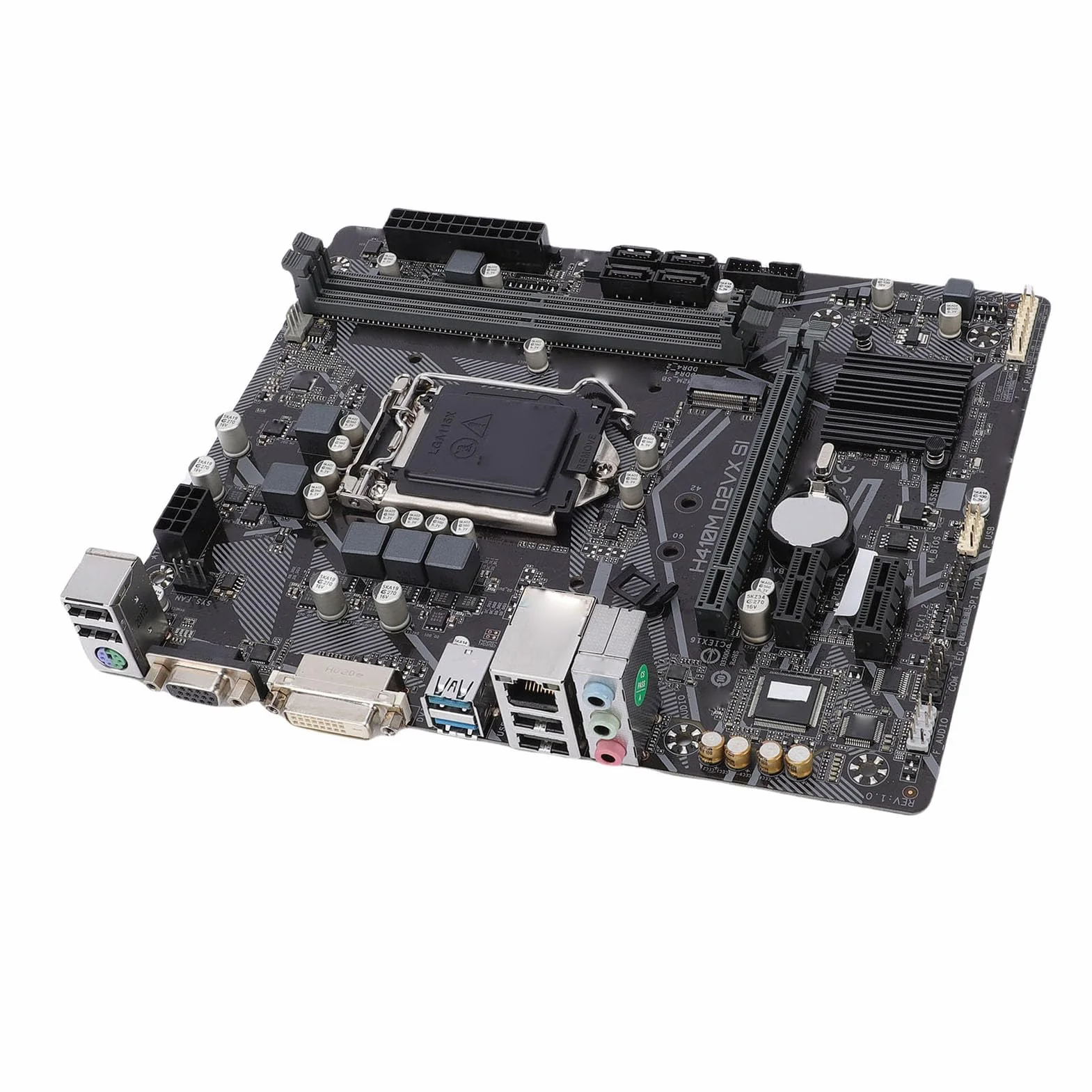 Asixxsix Płyta Główna Komputera H410M S2 M ATX, Płyta Główna Komputera PC z PCI E 3 0, Wyjście VGA DVI, 2 Gniazda DDR4 DIMM Pasujące do Procesorów CPU LGA 1200 10. Generacji