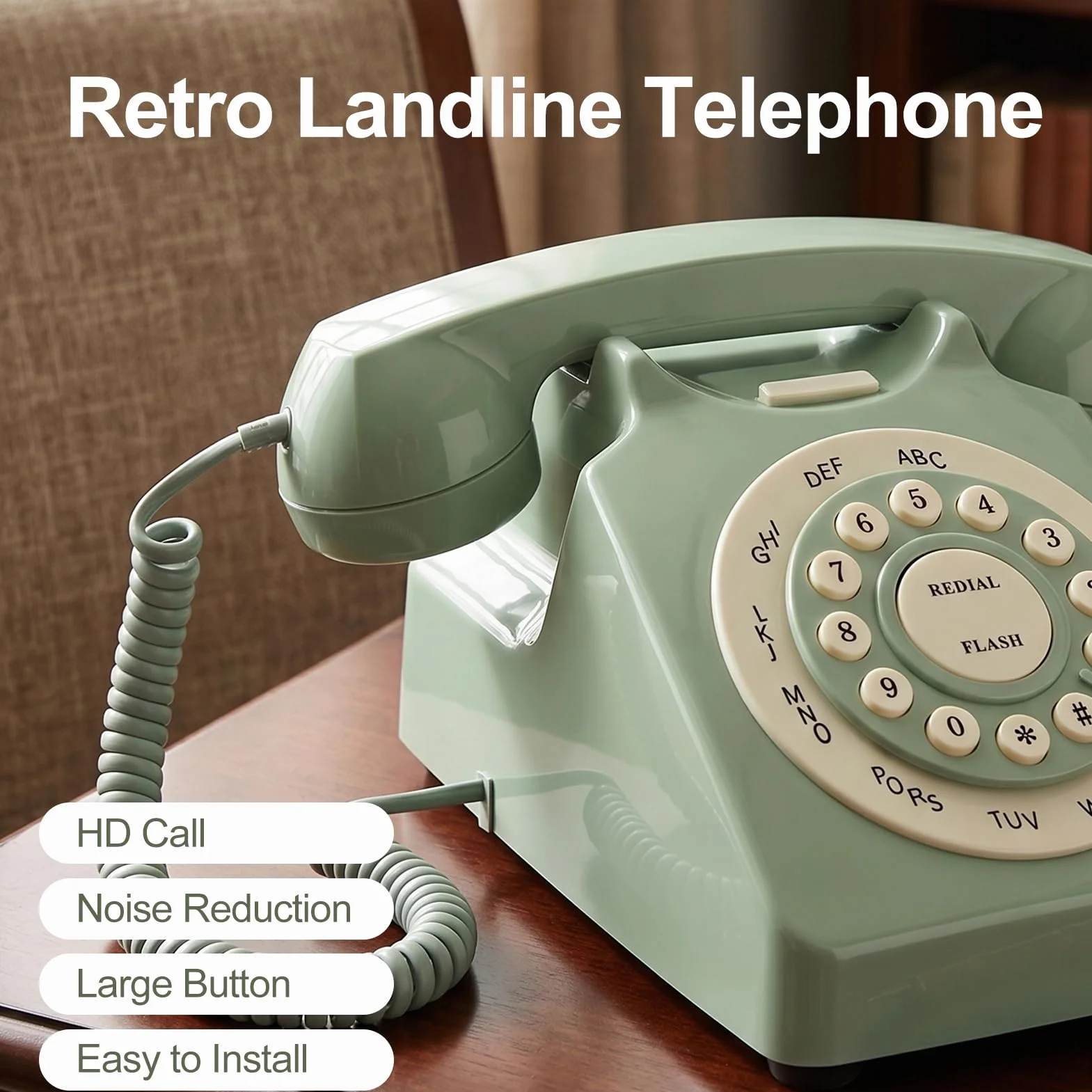Antyczny Europejski Telefon Vintage, Zielony Telefon Stacjonarny z Dużymi, Wyraźnymi Przyciskami i wysoką jakością połączeń, do Domowego Biura