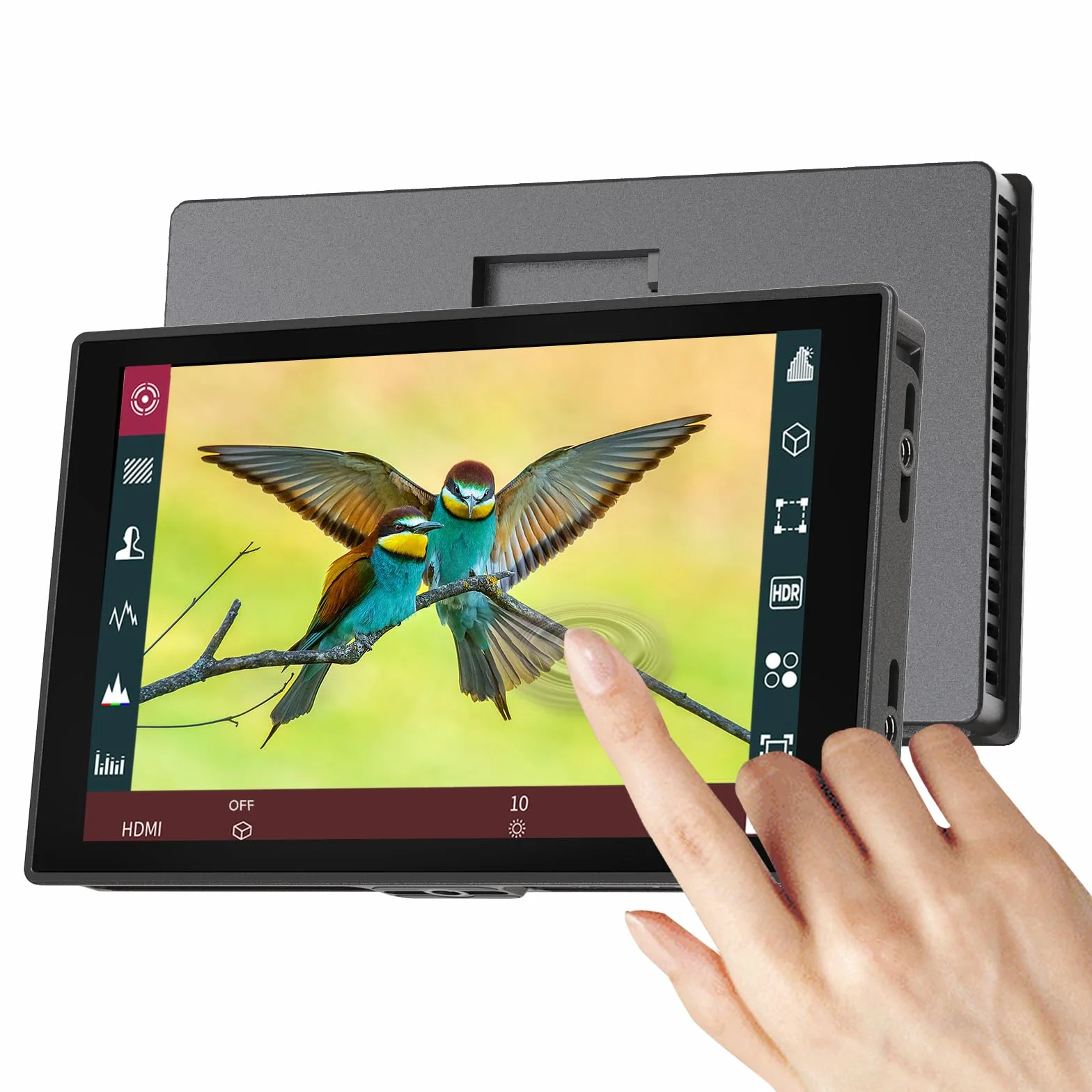 Portkeys HD7T monitor 7" ekran dotykowy 1000 nit jasności, z przyciskami szybkiego wyboru aparatu z ochroną przeciwsłoneczną | Matowy wyświetlacz, Osłona przeciwsłoneczna, Do lustrzanek DSLR/bezlusterkowych, Jasność 1000 nitów