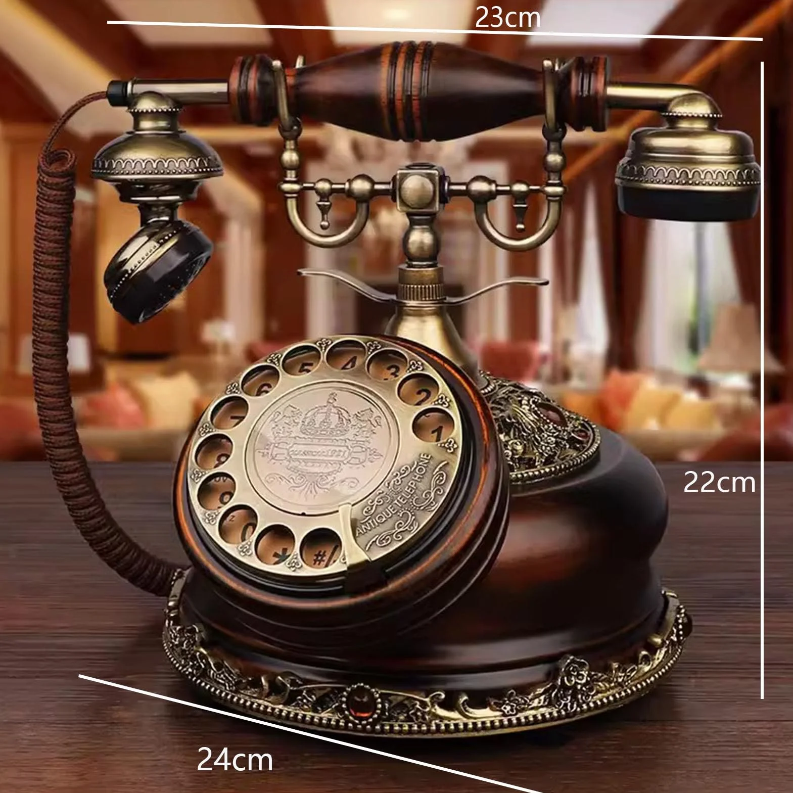 Telefon stacjonarny Retro obrotowy telefon przewodowy telefon przewodowy na biurko z 1921 roku w starym stylu z funkcją ponownego wybierania numeru do biura i wystroju domu