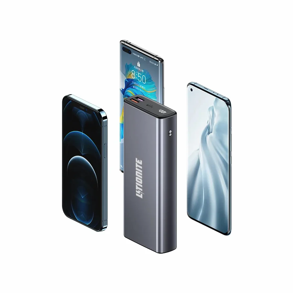 LITIONITE Capsule 65W / 30.000mAh Power Bank z aluminium PD3.0 USB Type-C (65W Max) - 2x USB-A (Quick Charge 3.0) - Przenośna bateria zewnętrzna do laptopa/MacBook/Surface/Smartphone/Tablet