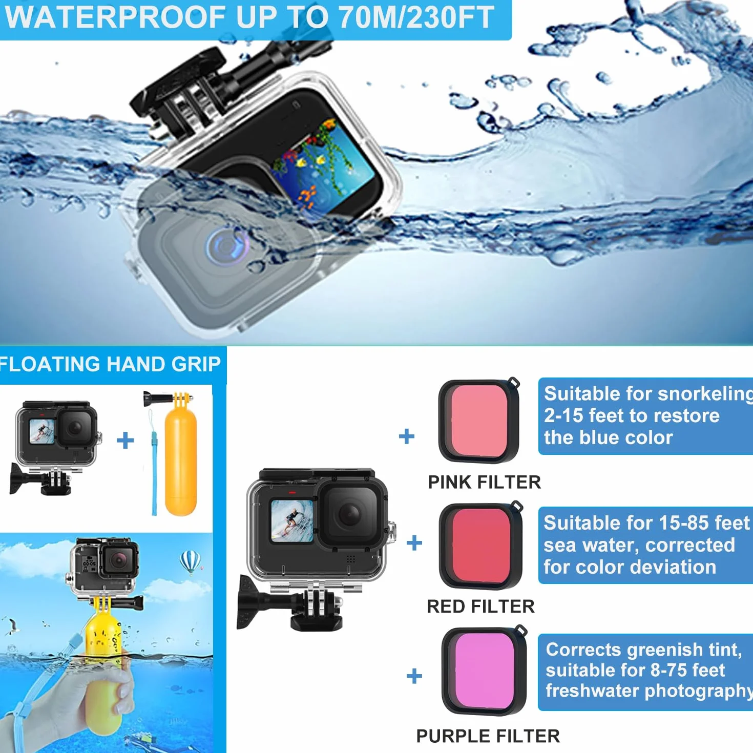 Akcesoria do GoPro Hero 13 Black, Saprdii wodoodporna pokrowce ochronne, wodoodporna obudowa, akcesoria do nurkowania, uchwyt selfie z filtrem i więcej, zestaw akcesoriów do GoPro Hero 13