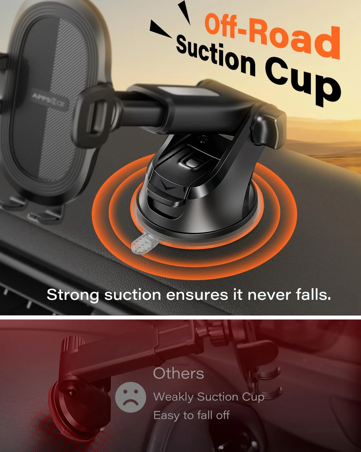 APPS2Car Uchwyt na telefon z przyssawką, przednia szyba, deska rozdzielcza, okno, uniwersalna deska rozdzielcza i przednia szyba, uchwyt samochodowy na telefon z mocną lepką podkładką żelową,