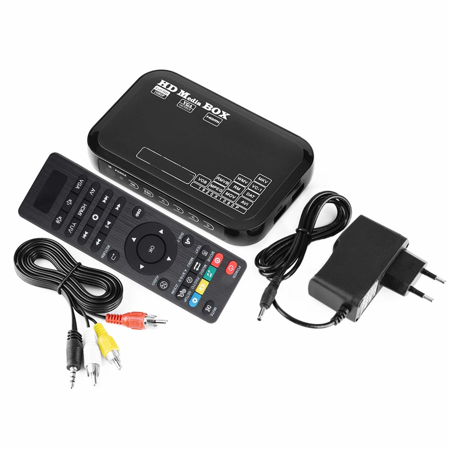 1080P Media Player-Box, Full HD -Box obsługa odtwarzacza wideo MKV, AVI, TS/TP, M2TS, RM/RMVB, MOV, VOB, FLV, WMV 110-240V (wtyczka EU)