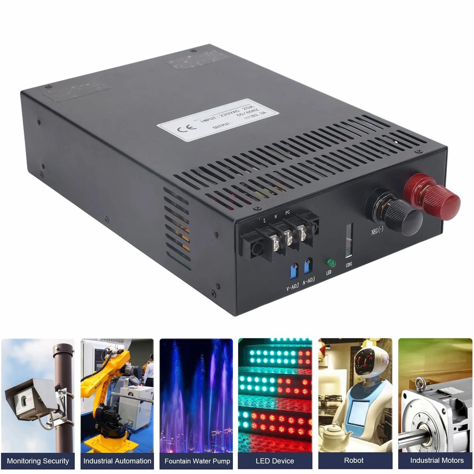 Yosoo Health Gear Regulowany Zasilacz Impulsowy, Zasilacz Prądu Stałego ze Stali Nierdzewnej 220 V 2500 W z Miękkim Startem, inteligentną ochroną, Szybkim Odprowadzaniem Ciepła do Automatyki (36V)