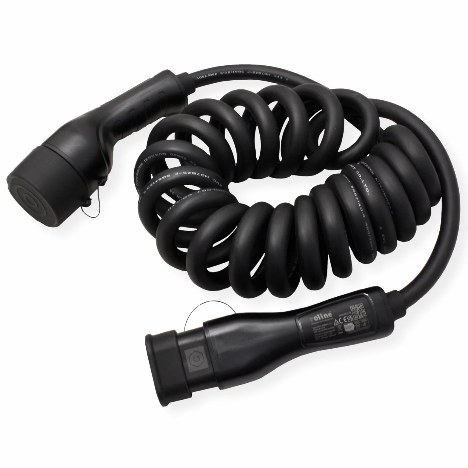 ROLINE Kabel do ładowania e-samochodu typu 2, 3-fazowy, 480 V AC (3P+N+E), 32 A, 22 kW, kabel spiralny, 5 m