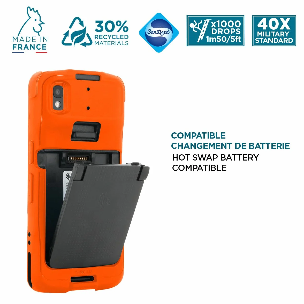 Mobilis Etui ochronne dla Zebra TC22 TC27 z zabezpieczeniem przed upadkiem na nadgarstek i uchwytem na długopis, etui w jakości militarnej, żywe kolory neonowe zapewniają wysoką widoczność i