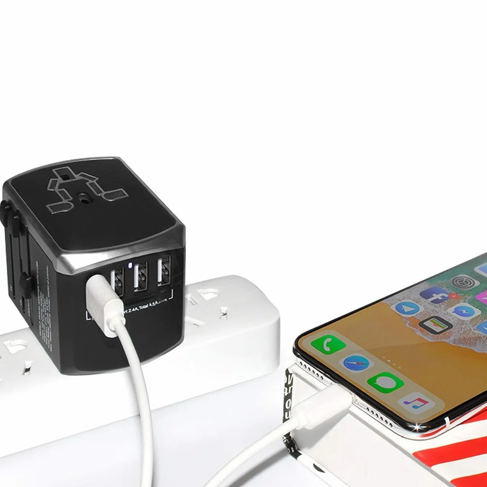 Uniwersalny międzynarodowy adapter podróży, ogólnoświatowy zasilacz z 4 Usb. Idealny na europejski USA, UE, UK, AU 224 Państwa (Color : A, Rozmiar : 5.3 * 5.4 * 7.1cm)