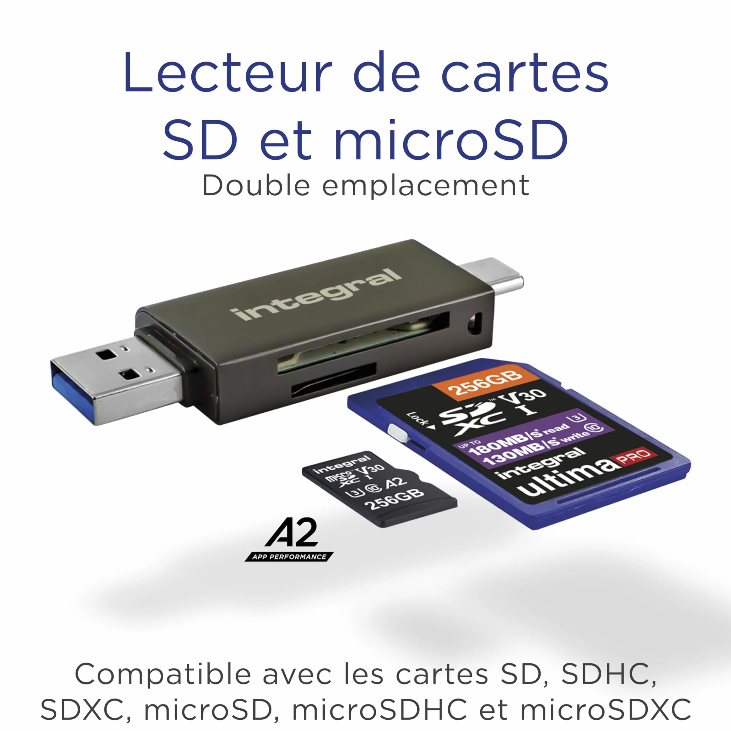 Integral Czytnik Kart SD i Micro SD, Prędkość Transferu Do 180 MB/s, USB 3.0 / USB C OTG Dual Slot Memory Card Adapter Do UHS-1, MicroSDHC, MicroSDXC, SDHC, SDXC