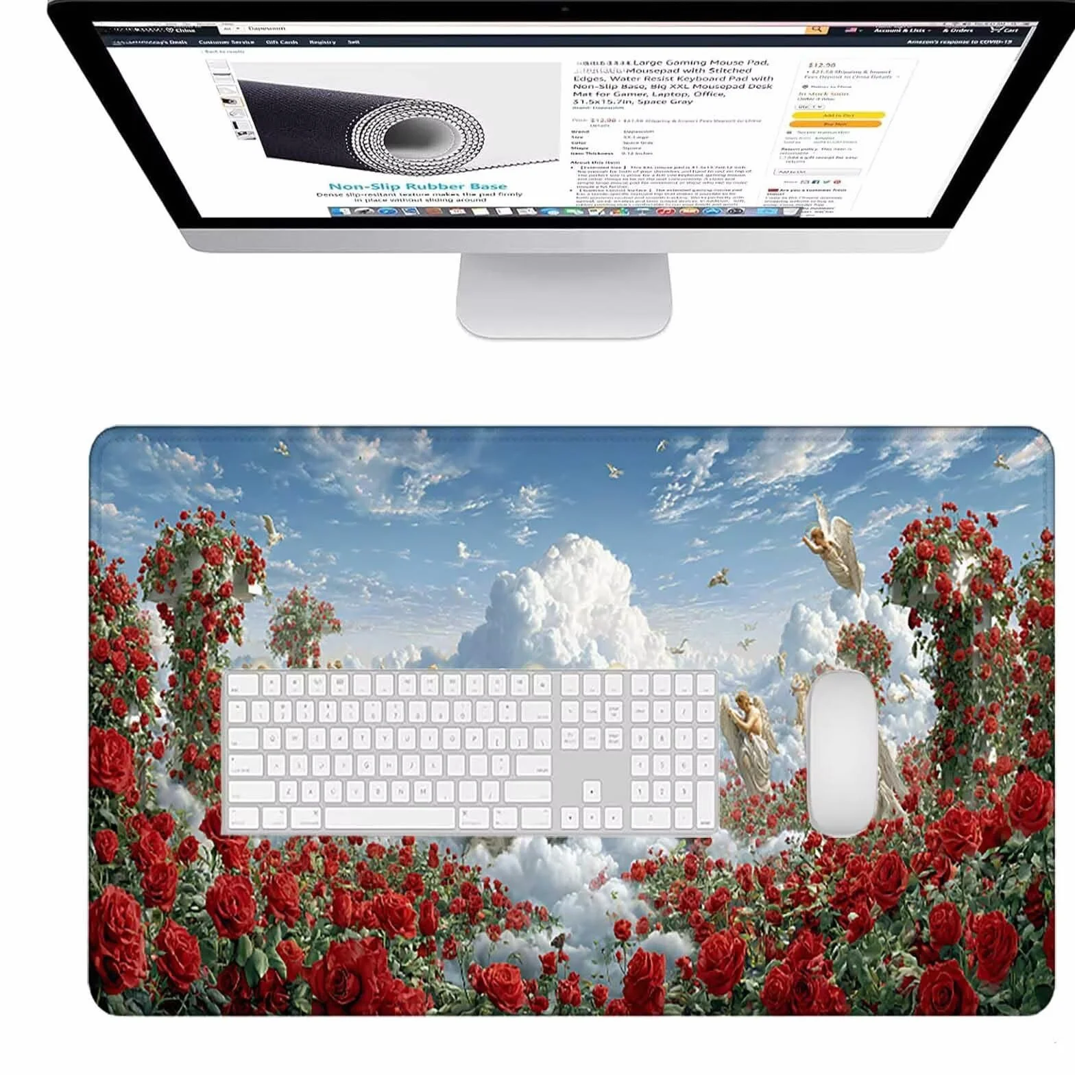 Podkładka pod mysz XXL 1600 x 800 x 3 mm, czerwona zmywalna podkładka pod mysz, anioł akcesoria do gier, z antypoślizgową gumową podstawą na biurko do komputera, pracy, domu, prezent dla mężczyzn l