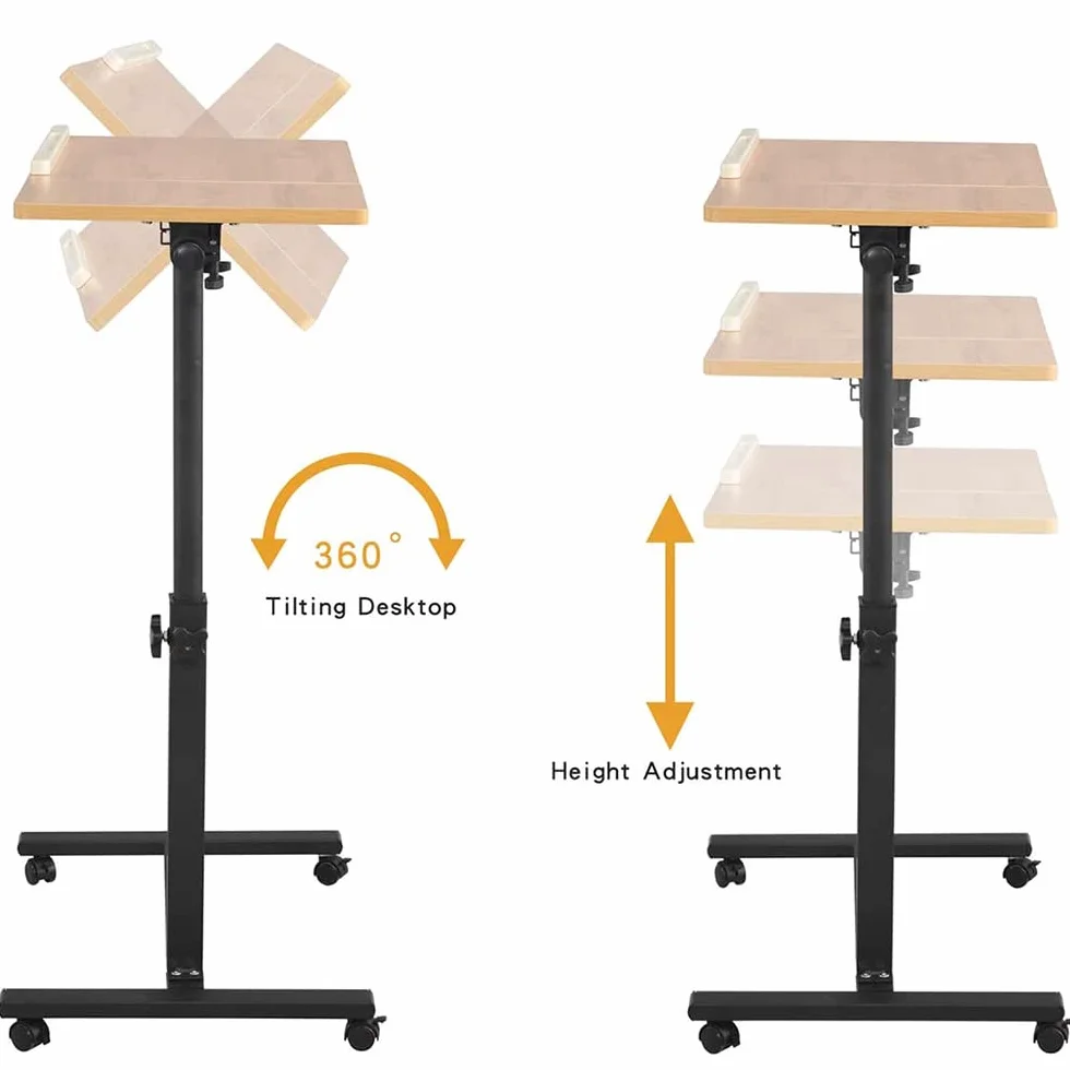 Stolik do laptopa z regulacją wysokości kółek Składany stojak H x szer. x gł.: 60 x 34,5 x 58-90 cm, stół do komputera Wysokość drewna, biurko (60 x 34,5 x 58-90 cm (kolor drewno)