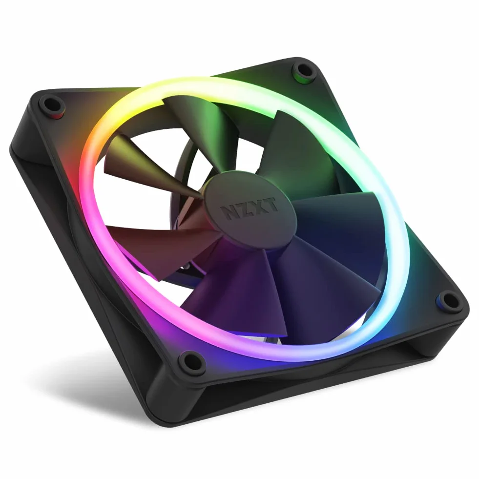 NZXT Wentylatory RGB F120 RF-R12TF-B1, zaawansowane dostosowanie oświetlenia RGB, ciche chłodzenie, potrójny wentylator (RGB i kontroler) wentylator 120 mm, czarny
