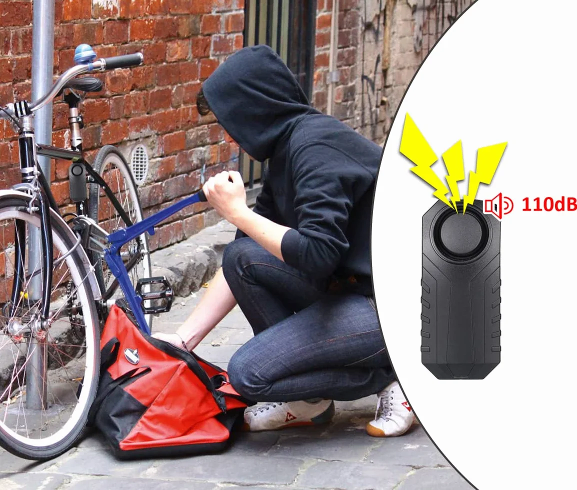 Ulepszony alarm rowerowy, antykradzieżowy czujnik bezpieczeństwa antywłamaniowego, regulowana czułość głośności, do motocykla, skutera, przyczepy, wózka elektrycznego
