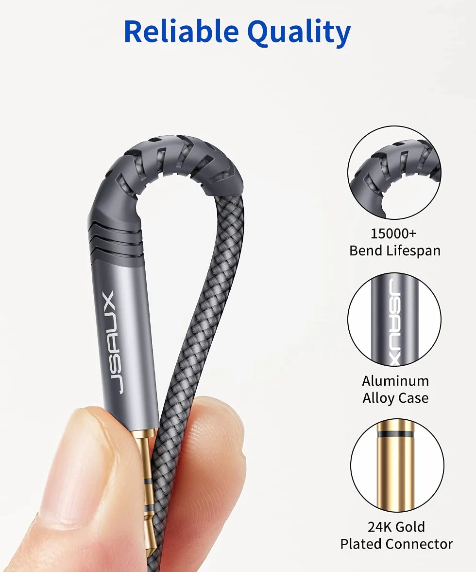 JSAUX Kabel jack 3,5 mm na 6,35 mm 3 m, pleciony nylonowy AUX Audio Stereo
