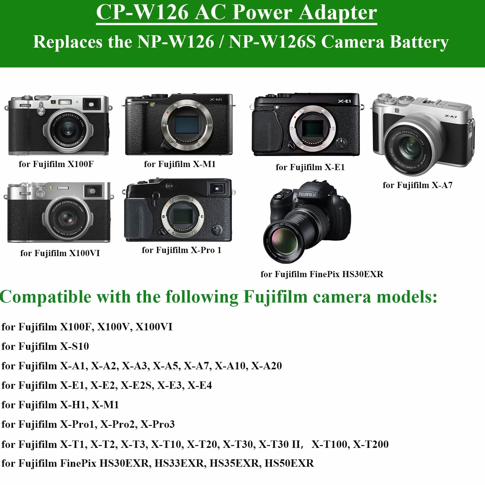 CP-W126 zasilacz do aparatu DC łącznik zestaw do Fujifilm Fuji X-A1 X-Pro1 X-E3 X-T1 X-T20 aparatów cyfrowych (NP-W126 Dummy wymiana baterii)