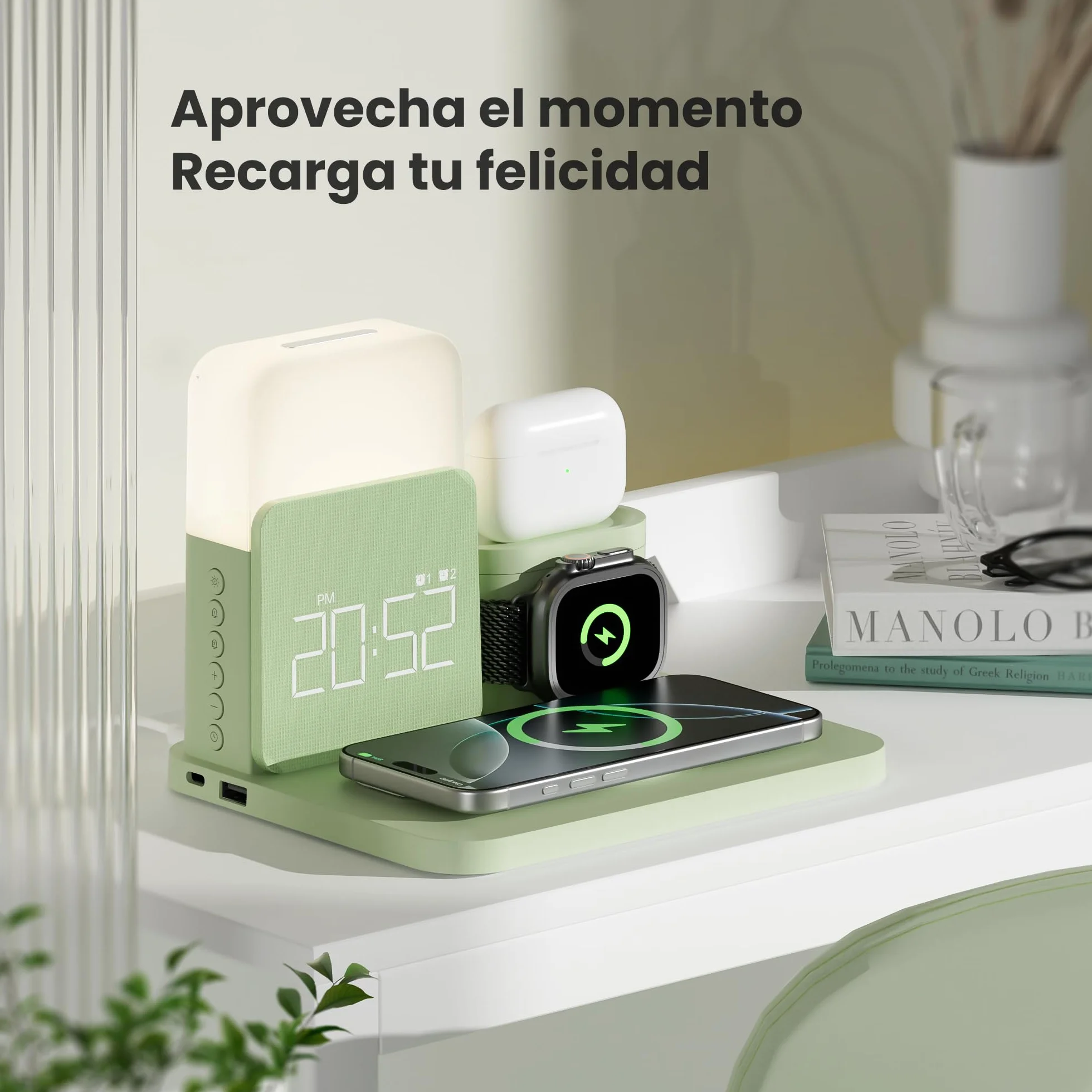 COLSUR Stacja ładująca 3 w 1 do Apple Watch iPhone Airpods, 15 W, szybka bezprzewodowa ładowarka do iPhone 17/16/15/14/13, lampka nocna z funkcją ładowania, budzik ze stacją ładującą, akcesoria do