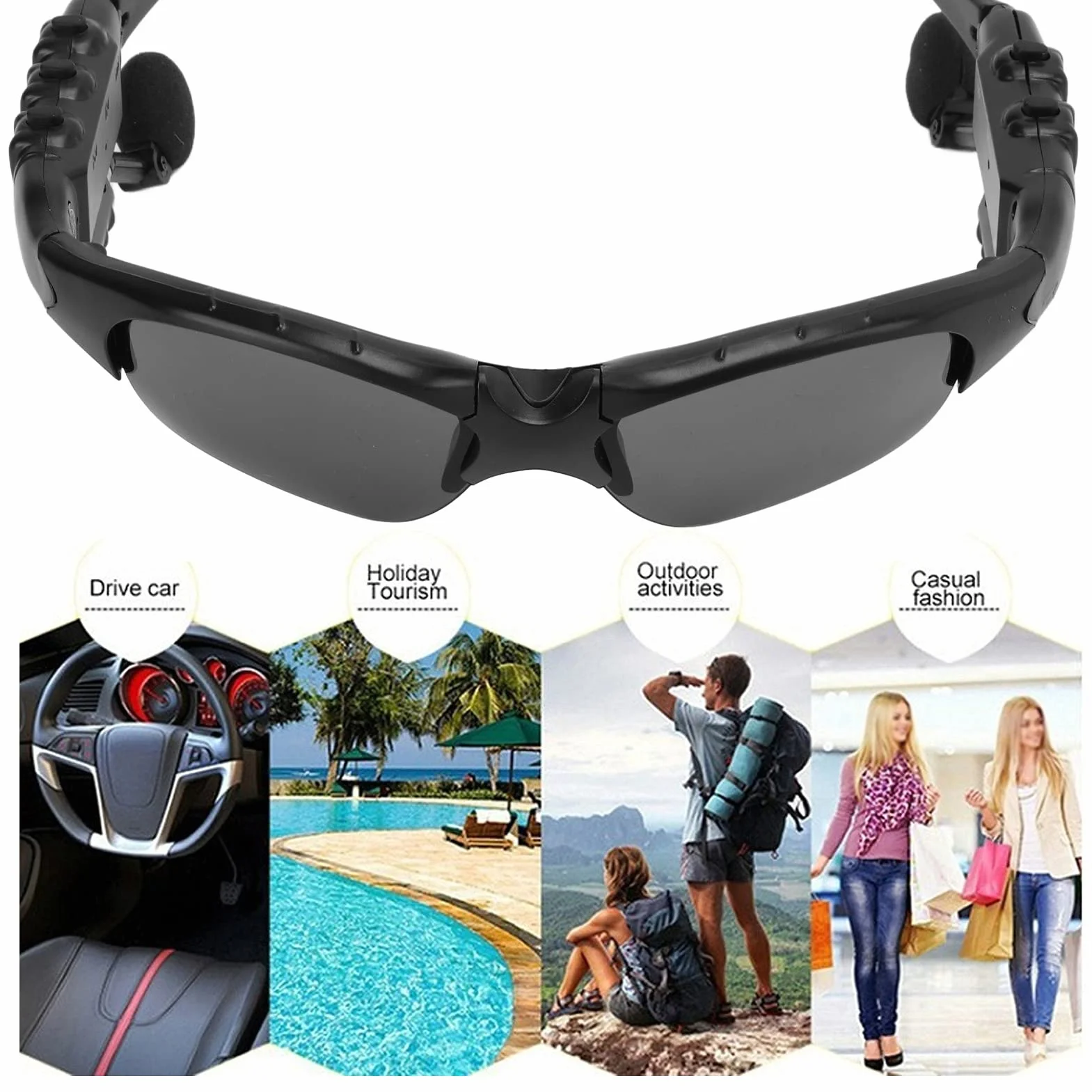 Inteligentne Bezprzewodowe Okulary Przeciwsłoneczne Bluetooth, Zdejmowane Spolaryzowane Sportowe Okulary Przeciwsłoneczne ze Stereofonicznym Zestawem Słuchawkowym, Zestaw Słuchawkowy Bluetooth Okulary